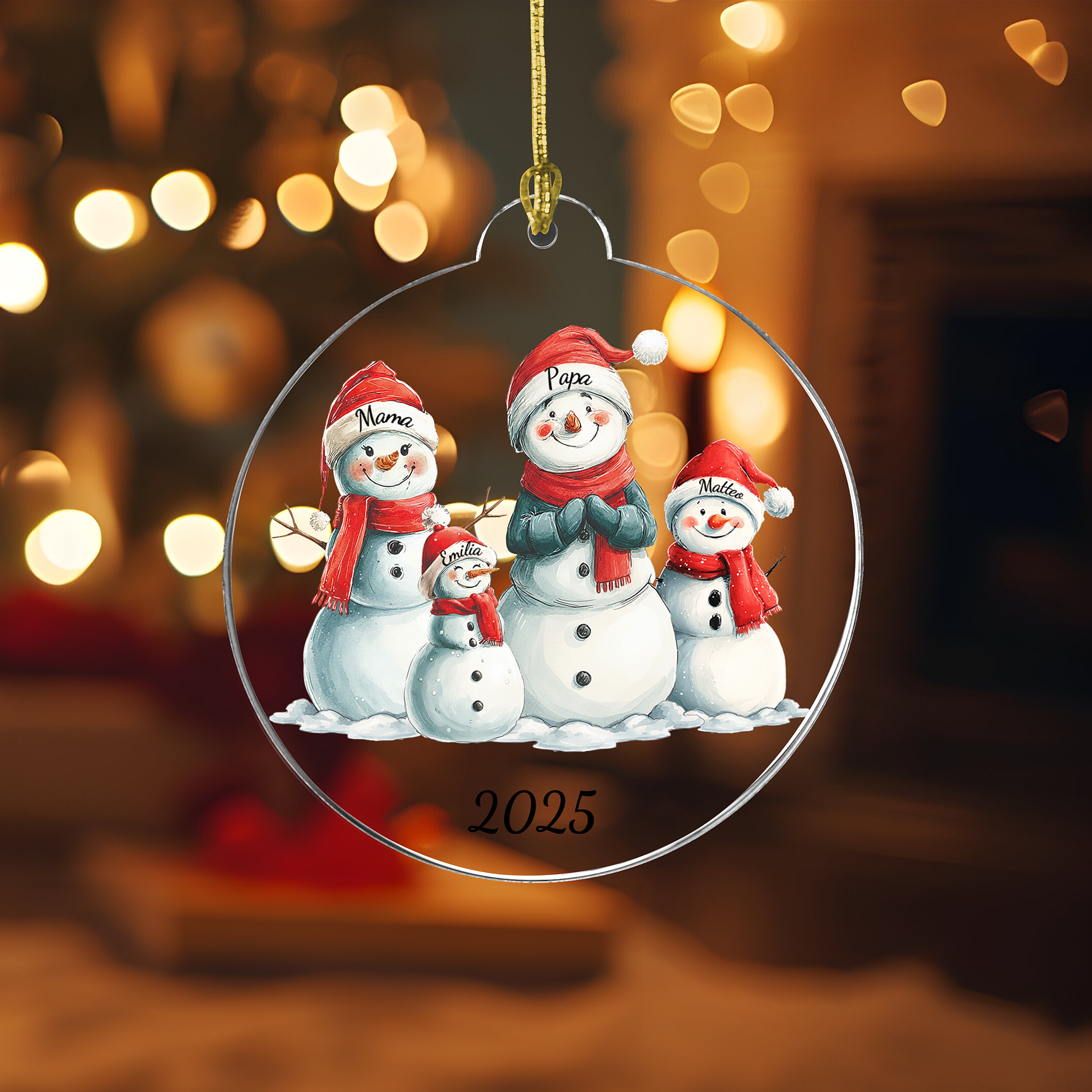 Schneemann Familie - Personalisierter Christbaumschmuck