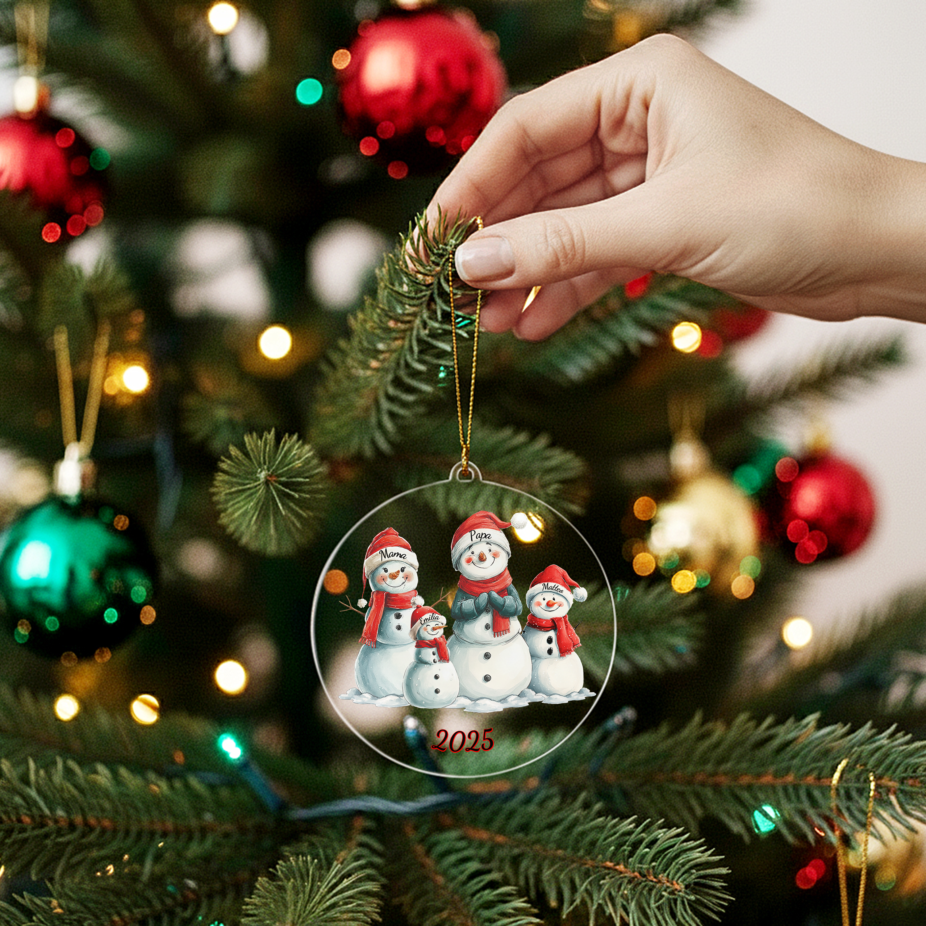 Schneemann Familie - Personalisierter Christbaumschmuck