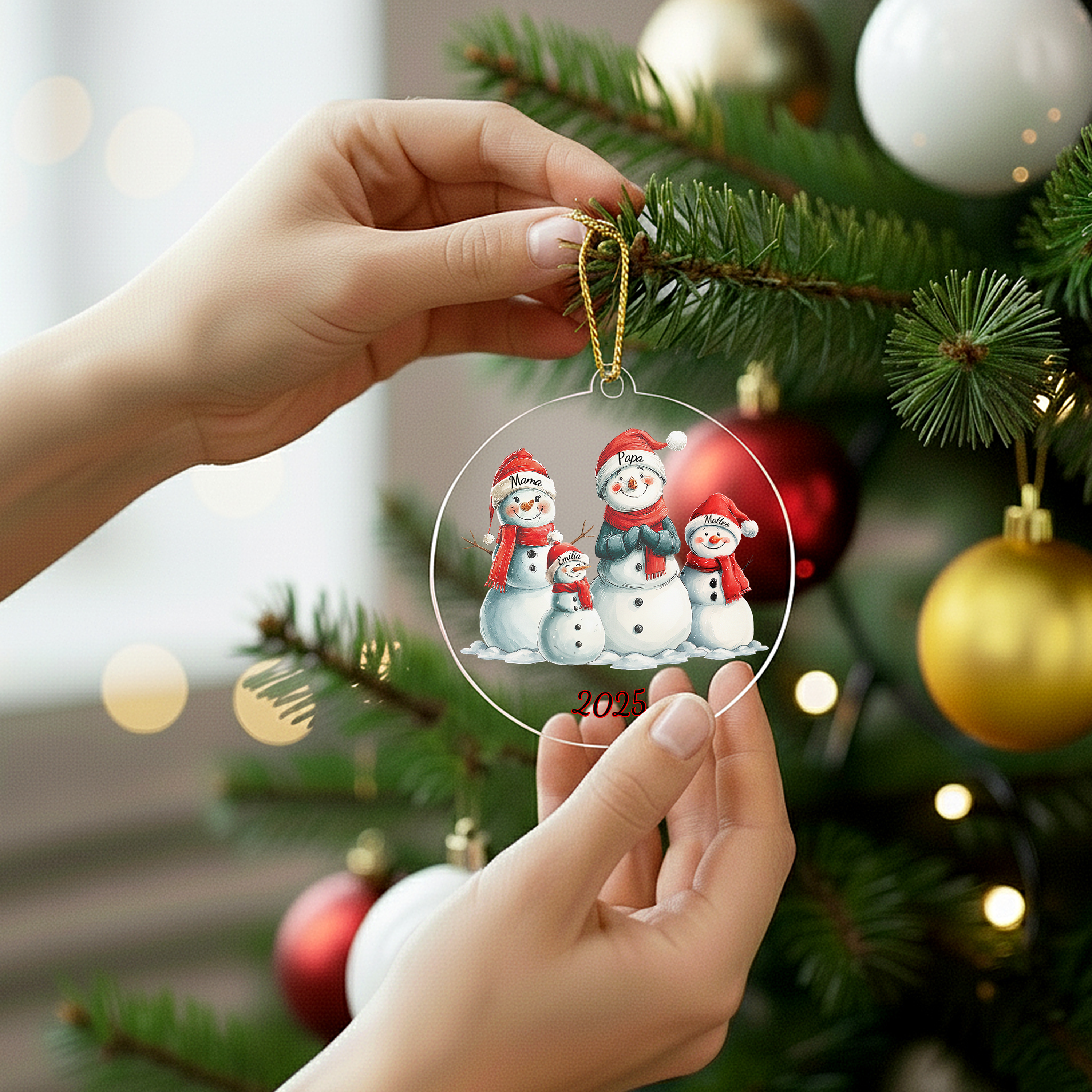 Schneemann Familie - Personalisierter Christbaumschmuck