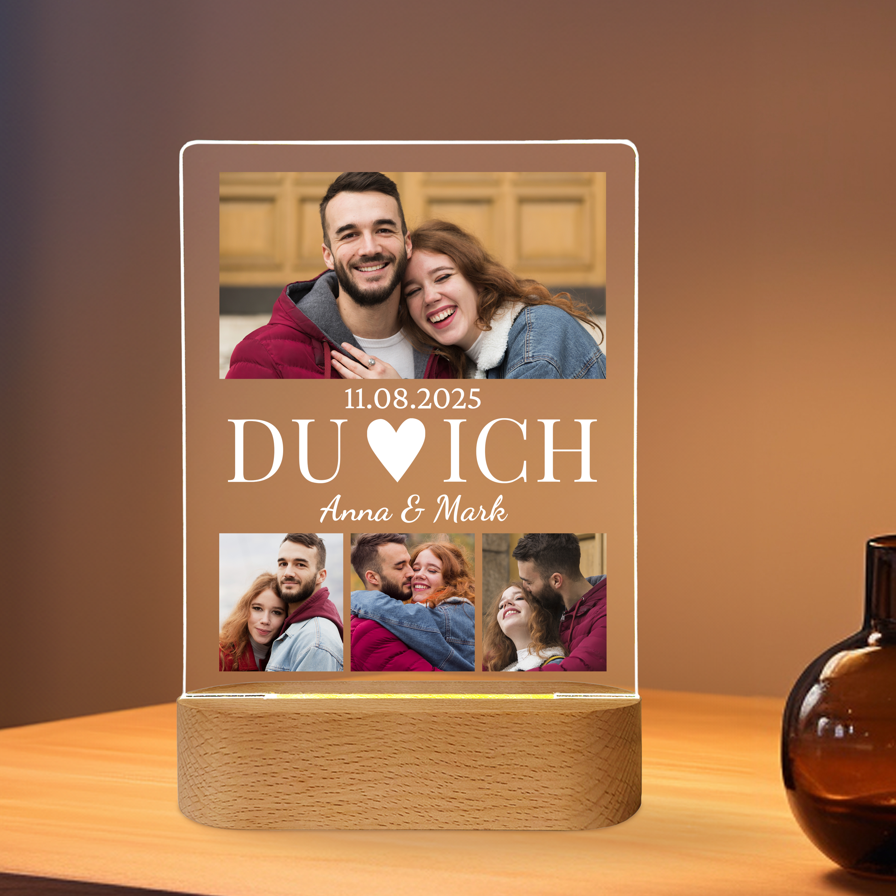 Du und Ich - Personalisiertes Liebeslicht mit Fotos und Namen für Paare