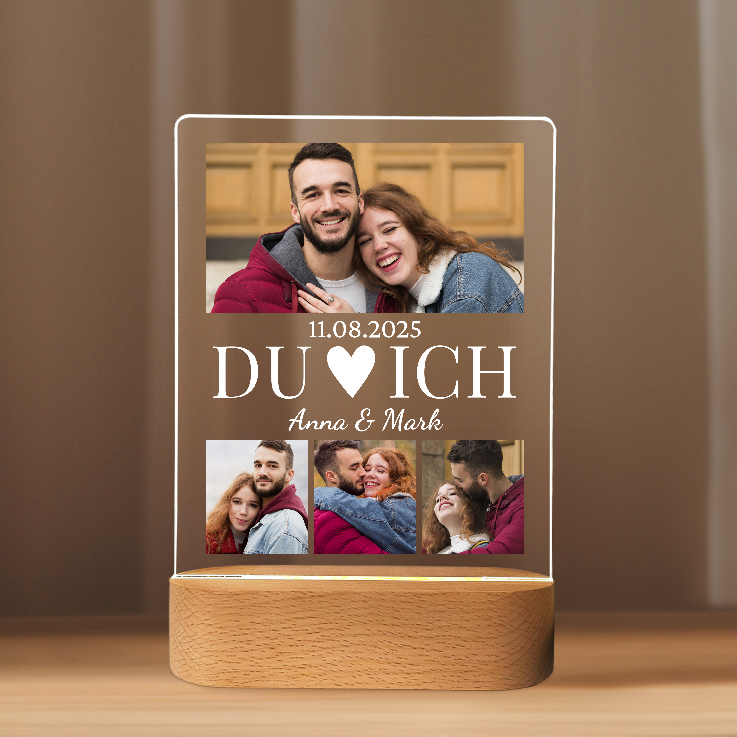 Du und Ich - Personalisiertes Liebeslicht mit Fotos und Namen für Paare