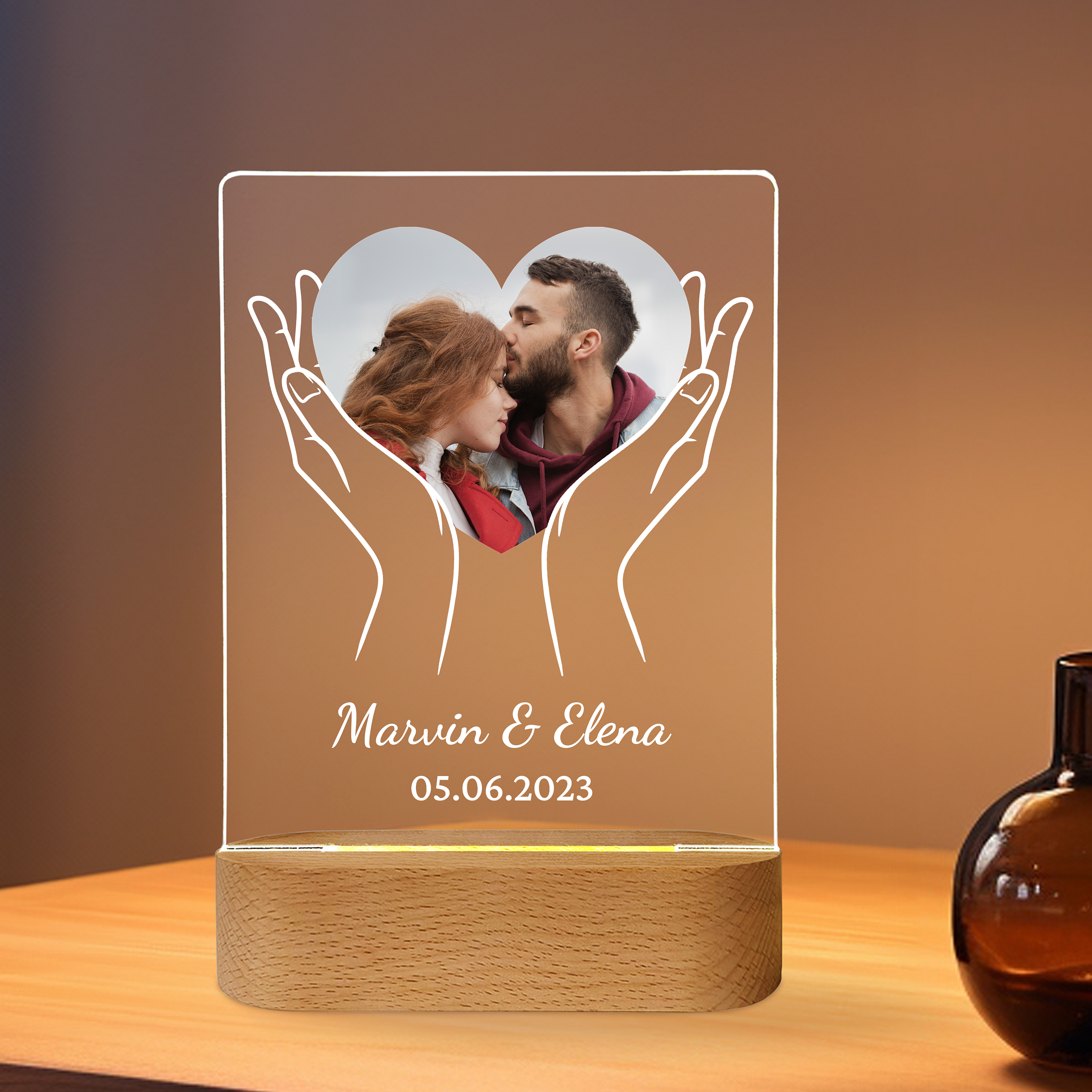 Eine handvoll Liebe - Personalisiertes Liebeslicht für Paare mit Namen, Datum und Foto