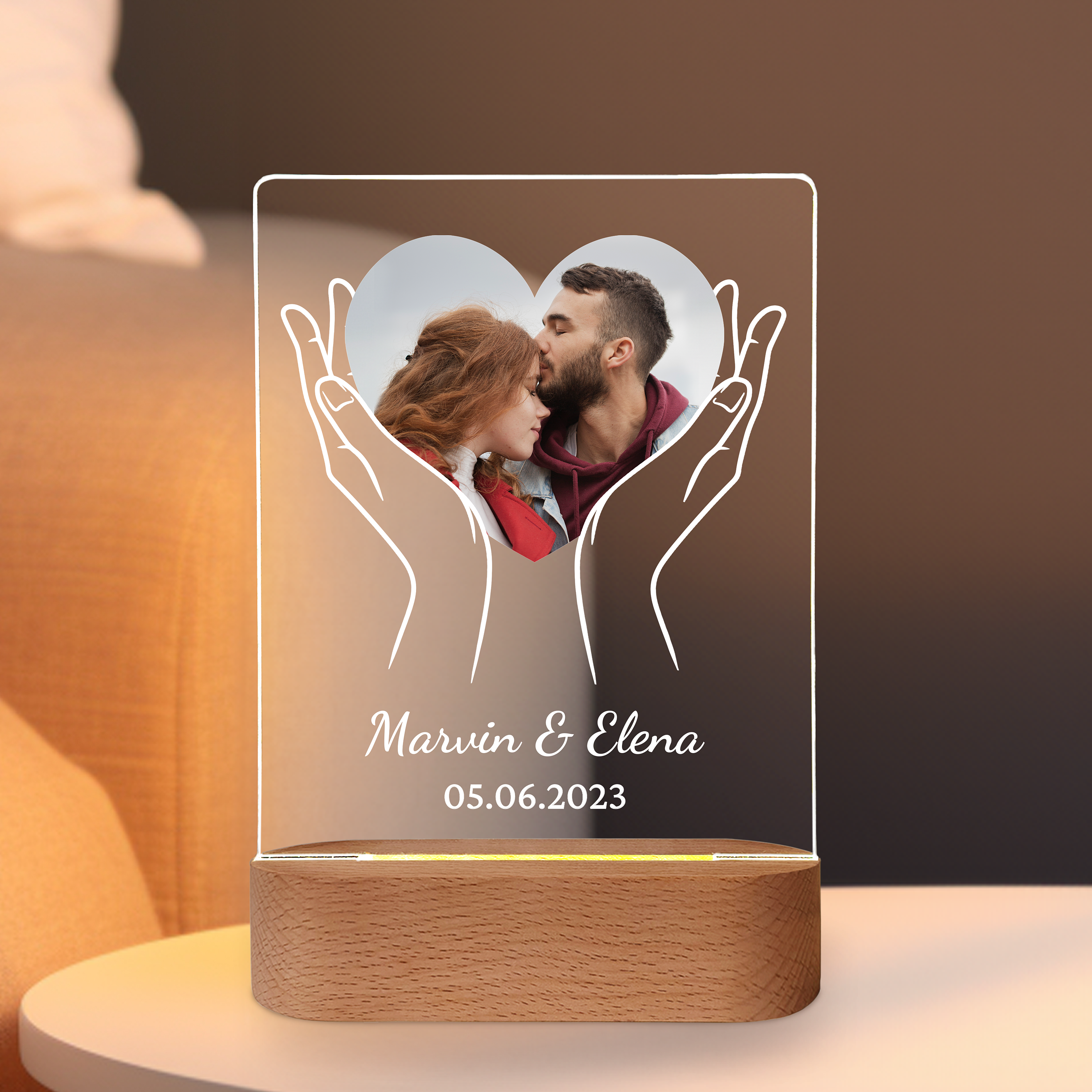 Eine handvoll Liebe - Personalisiertes Liebeslicht für Paare mit Namen, Datum und Foto