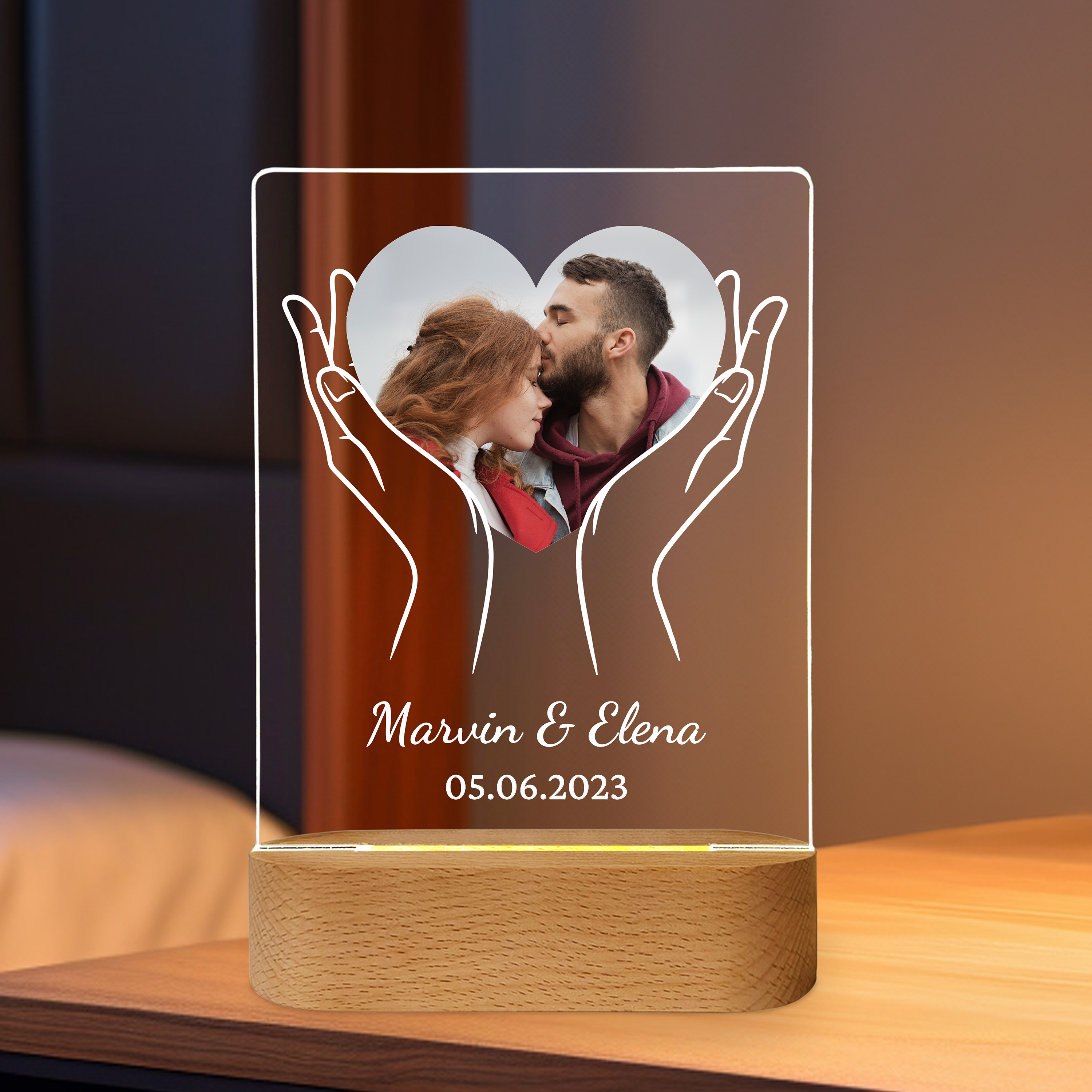 Eine handvoll Liebe - Personalisiertes Liebeslicht für Paare mit Namen, Datum und Foto