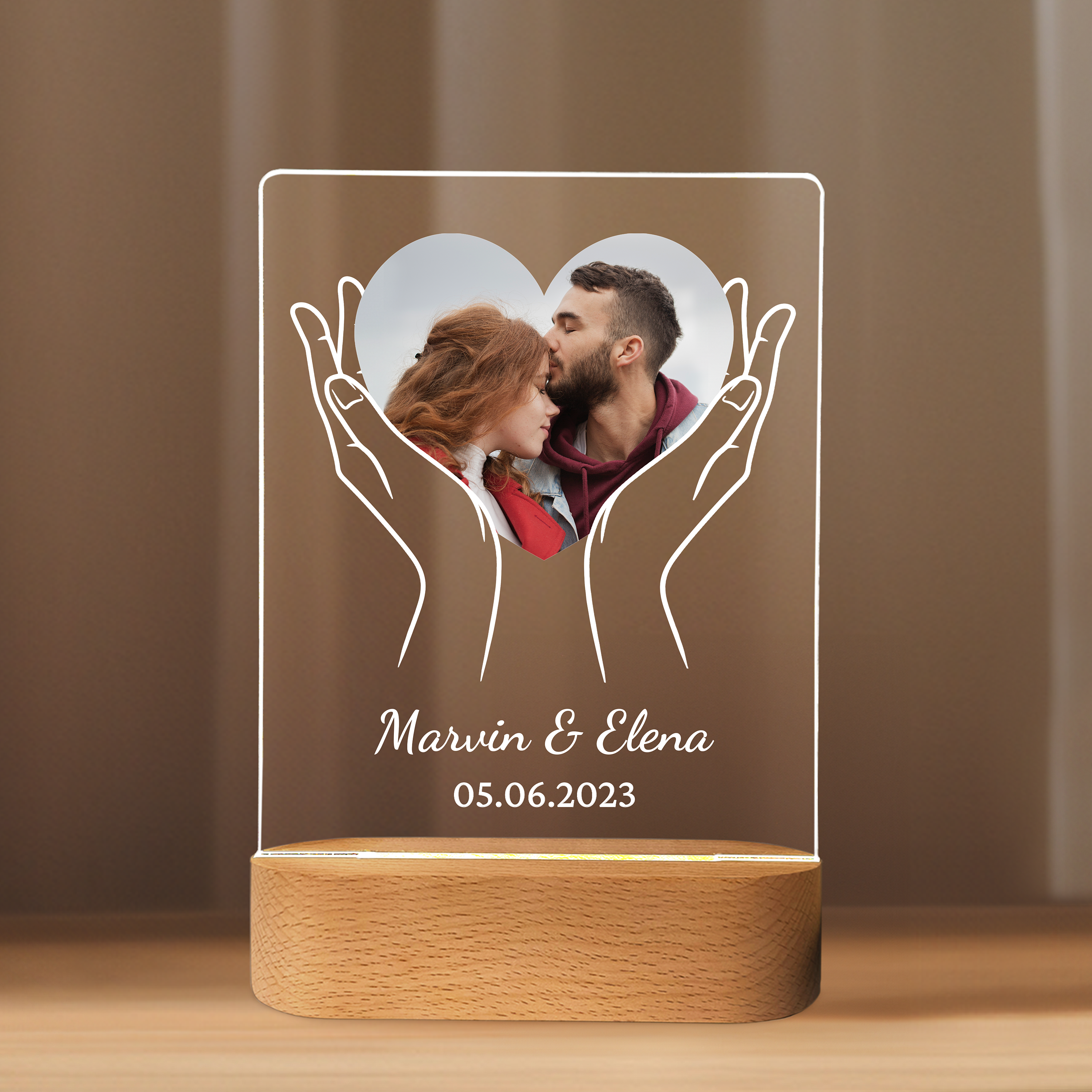 Eine handvoll Liebe - Personalisiertes Liebeslicht für Paare mit Namen, Datum und Foto