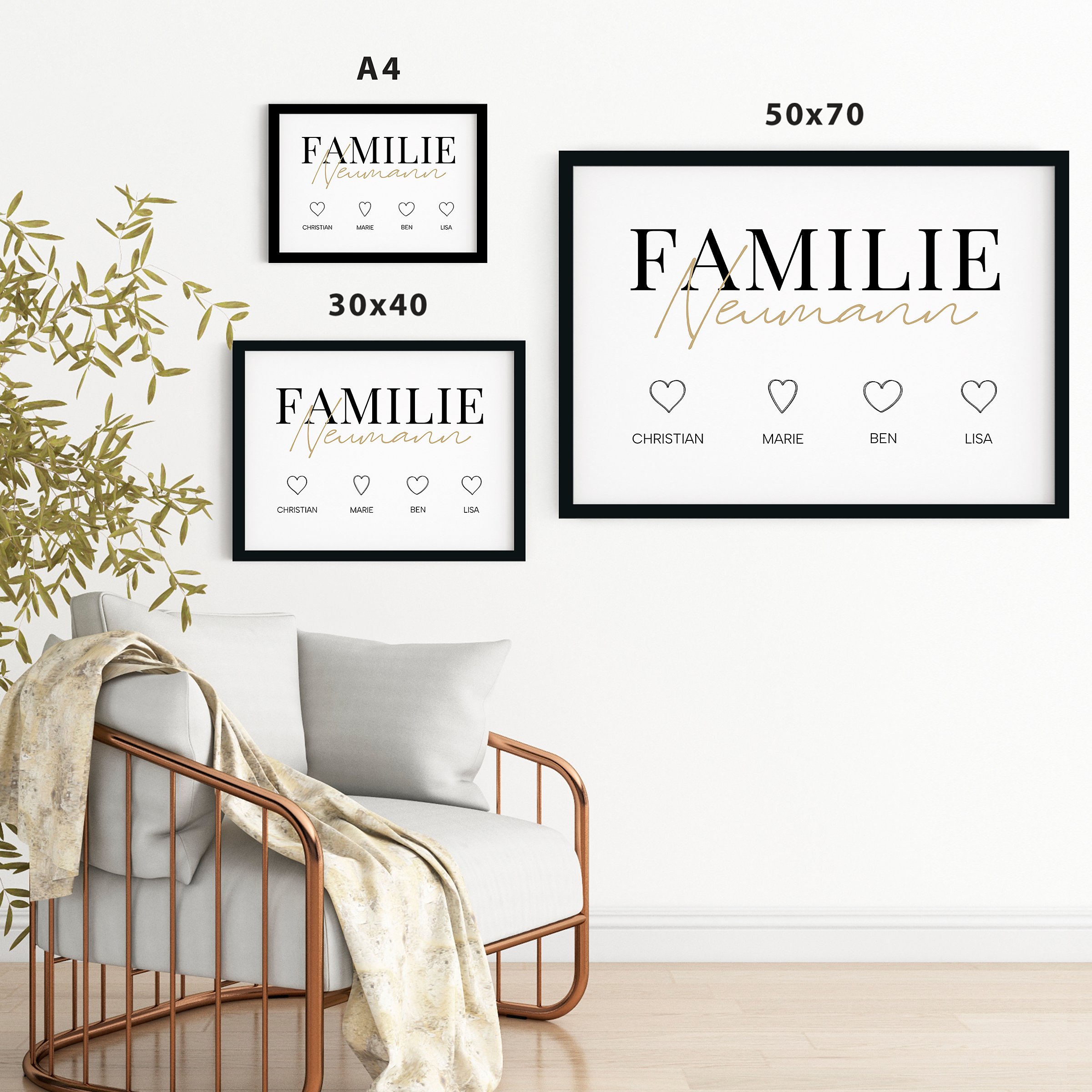 Familienliebe - Personalisiertes Poster für die Familie mit Namen