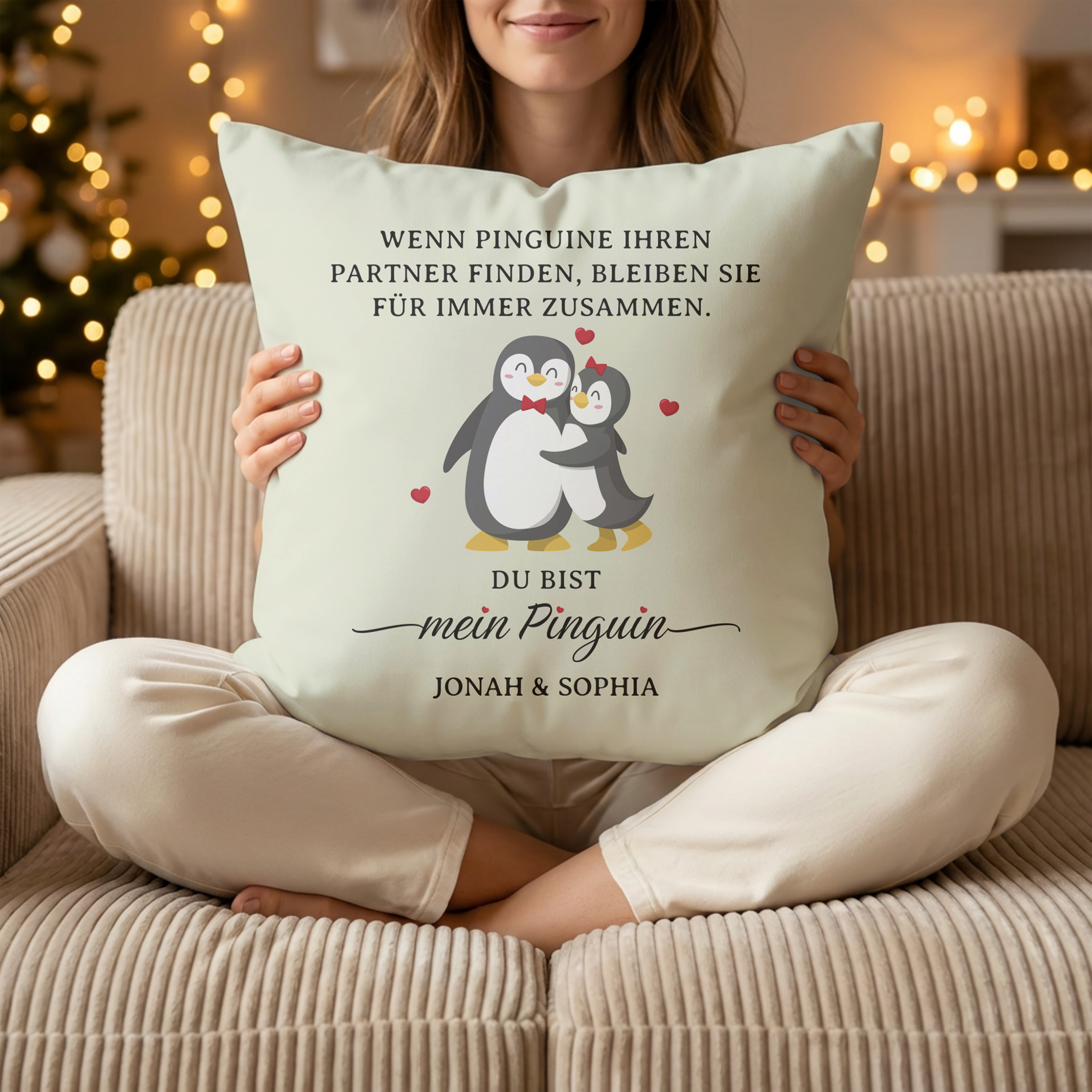 Mein Pinguin - Personalisiertes Kuschelkissen mit Namen für Paare
