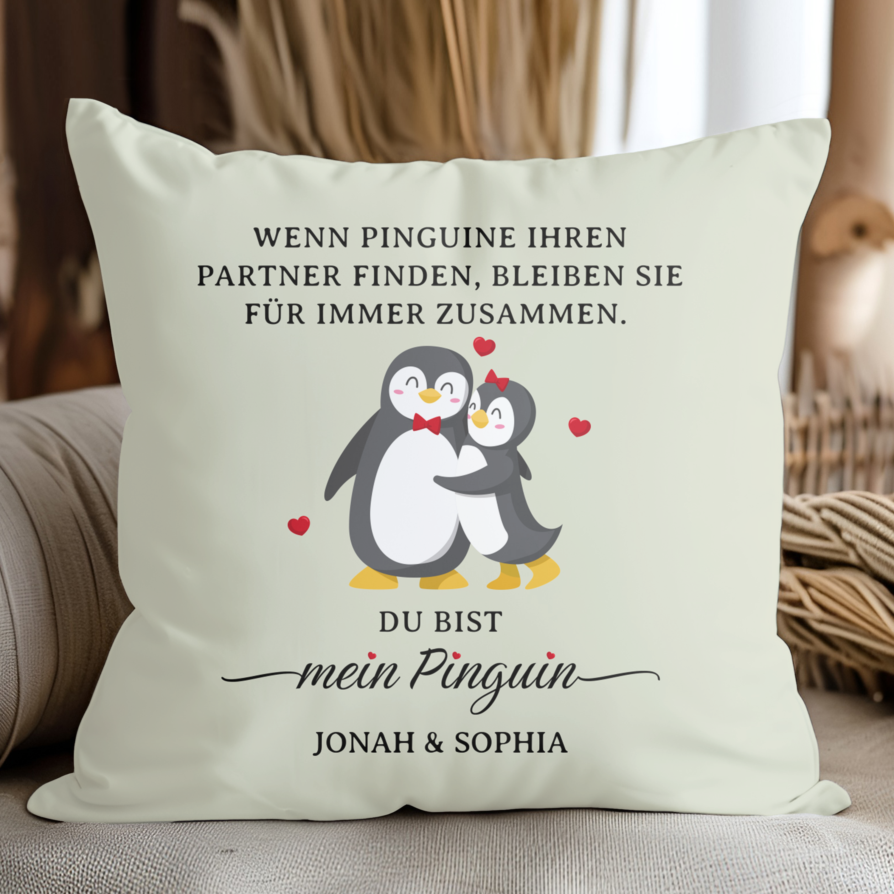Mein Pinguin - Personalisiertes Kuschelkissen mit Namen für Paare