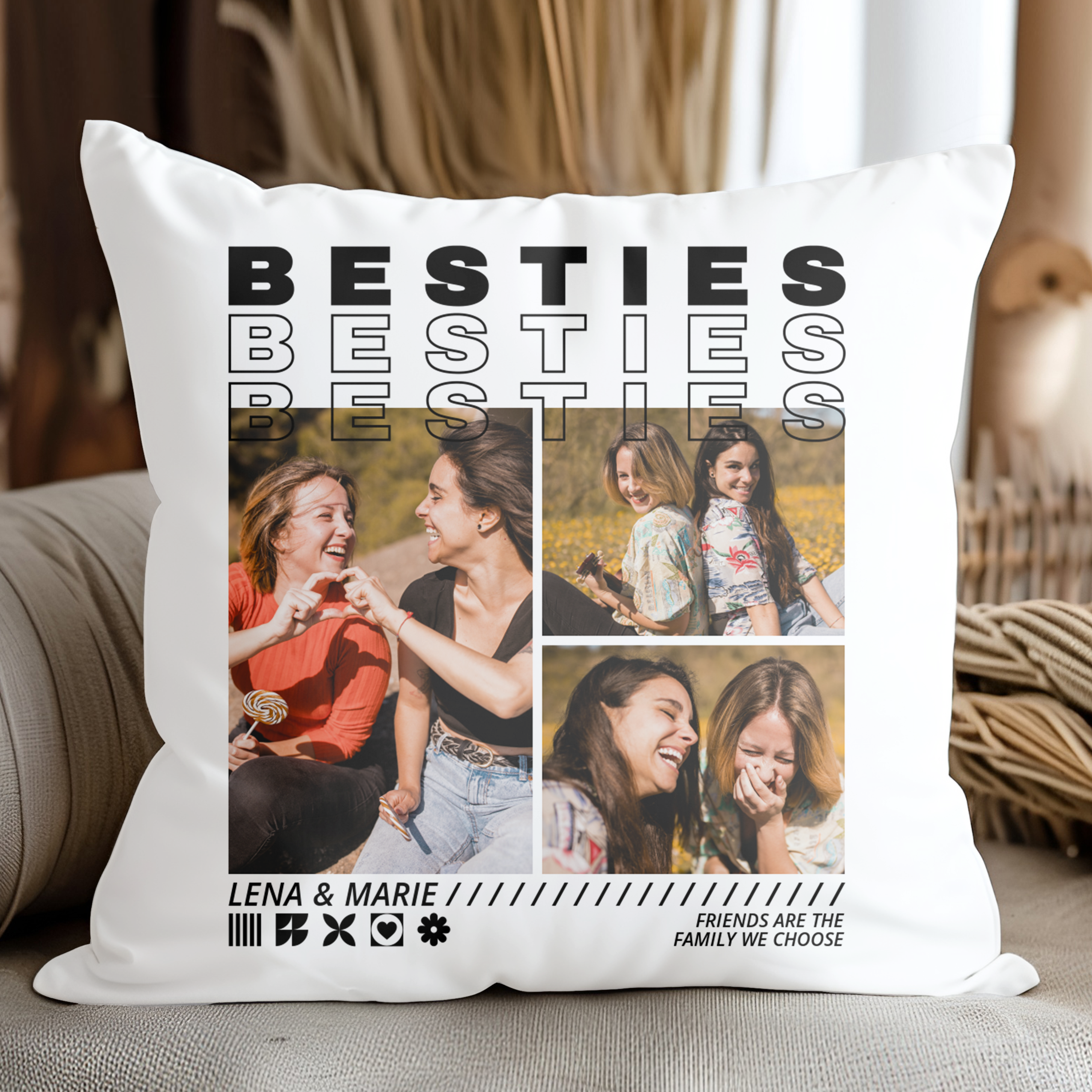 Besties - Personalisiertes Kuschelkissen mit Namen und Fotos für beste Freundinnen