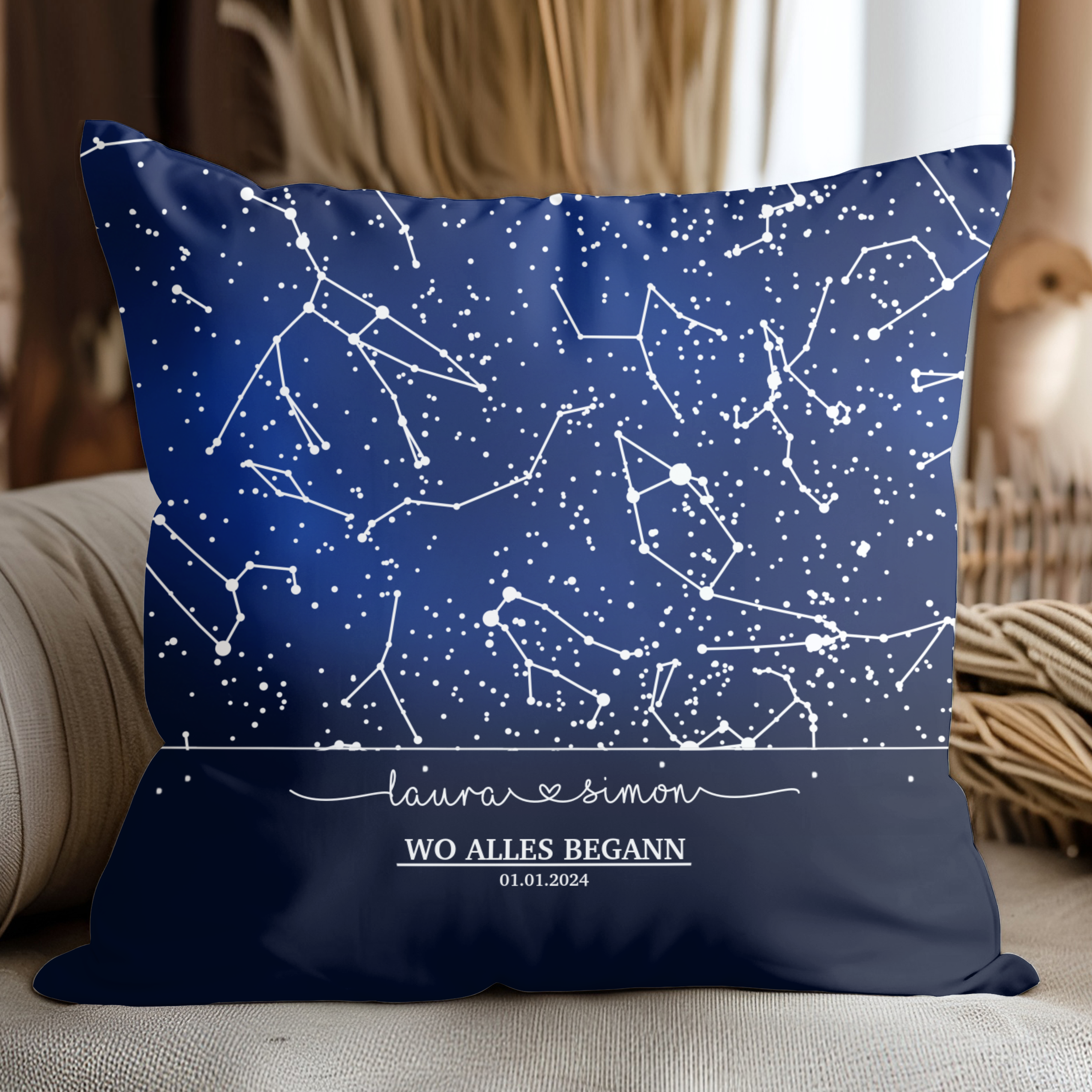 Unser Sternenhimmel - Personalisiertes Kuschelkissen für Paare mit Namen und Datum