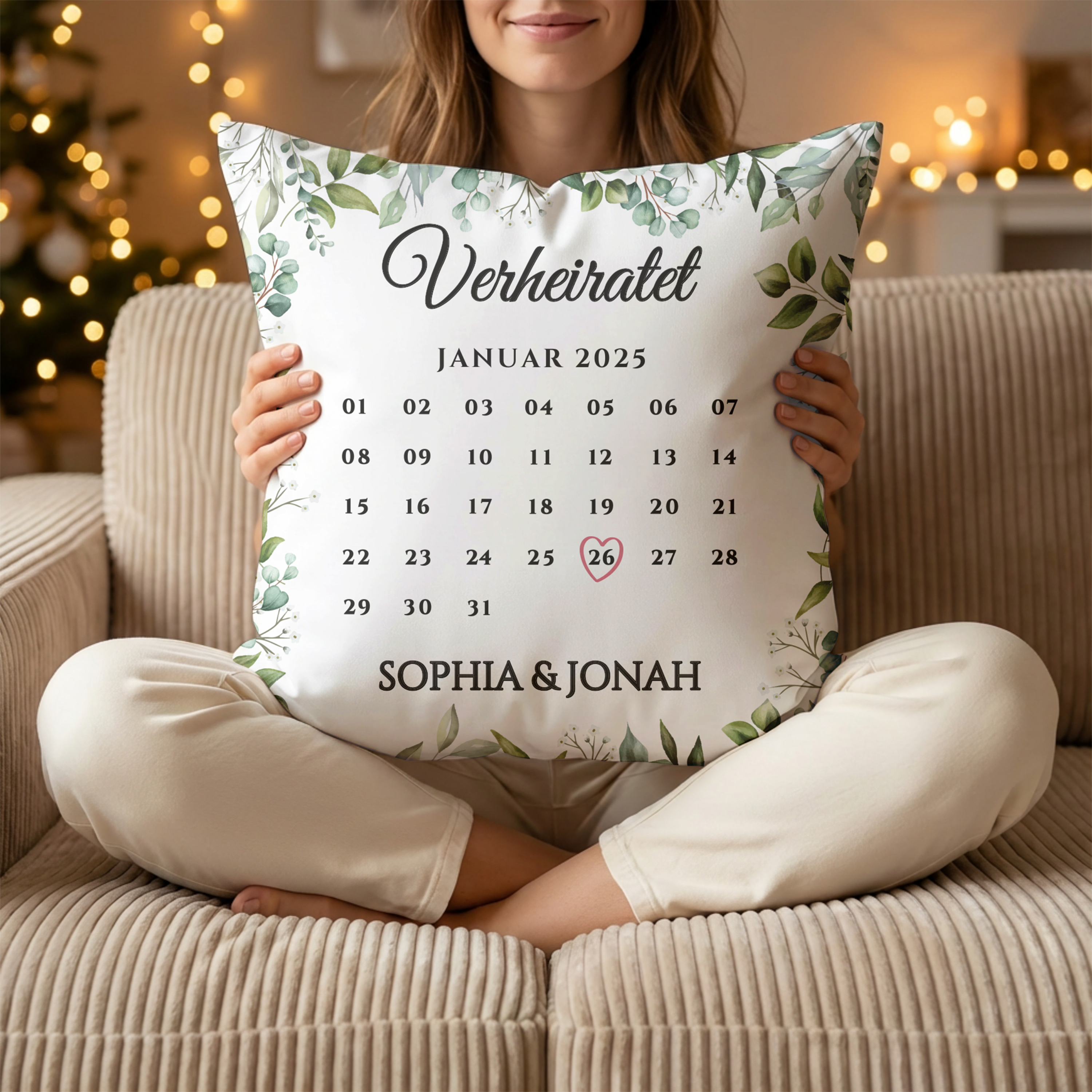 Unser Hochzeitstag - Personalisiertes Kuschelkissen für Paare mit Kalenderblatt