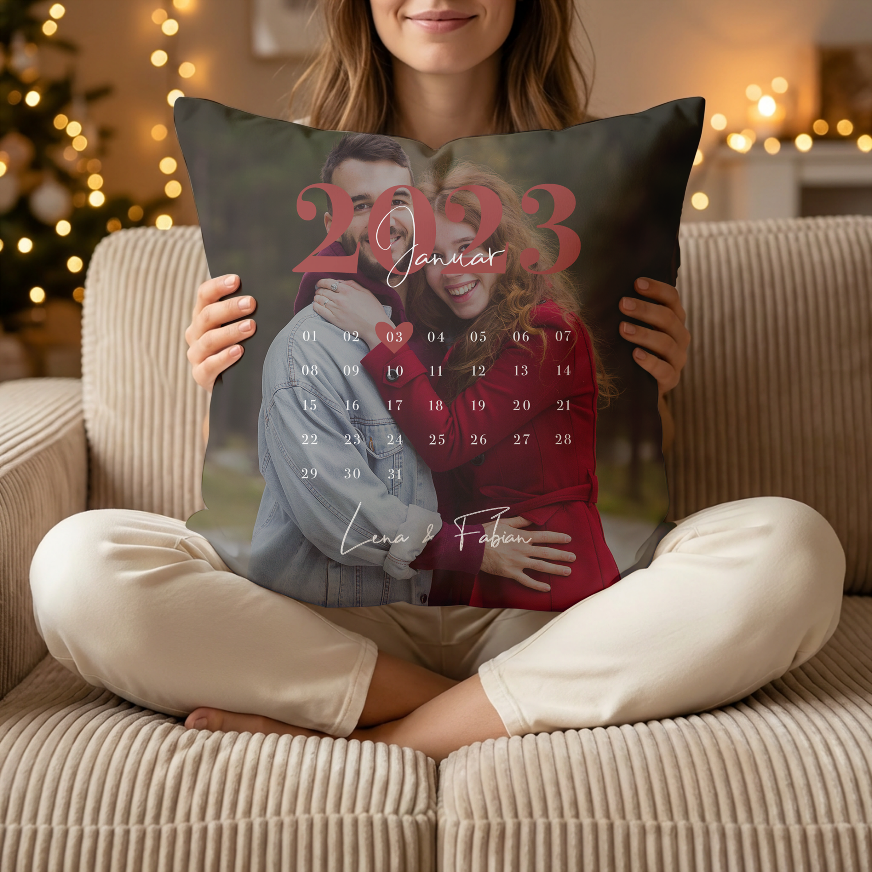 Unser Datum - Personalisiertes Kuschelkissen für Paare mit Namen