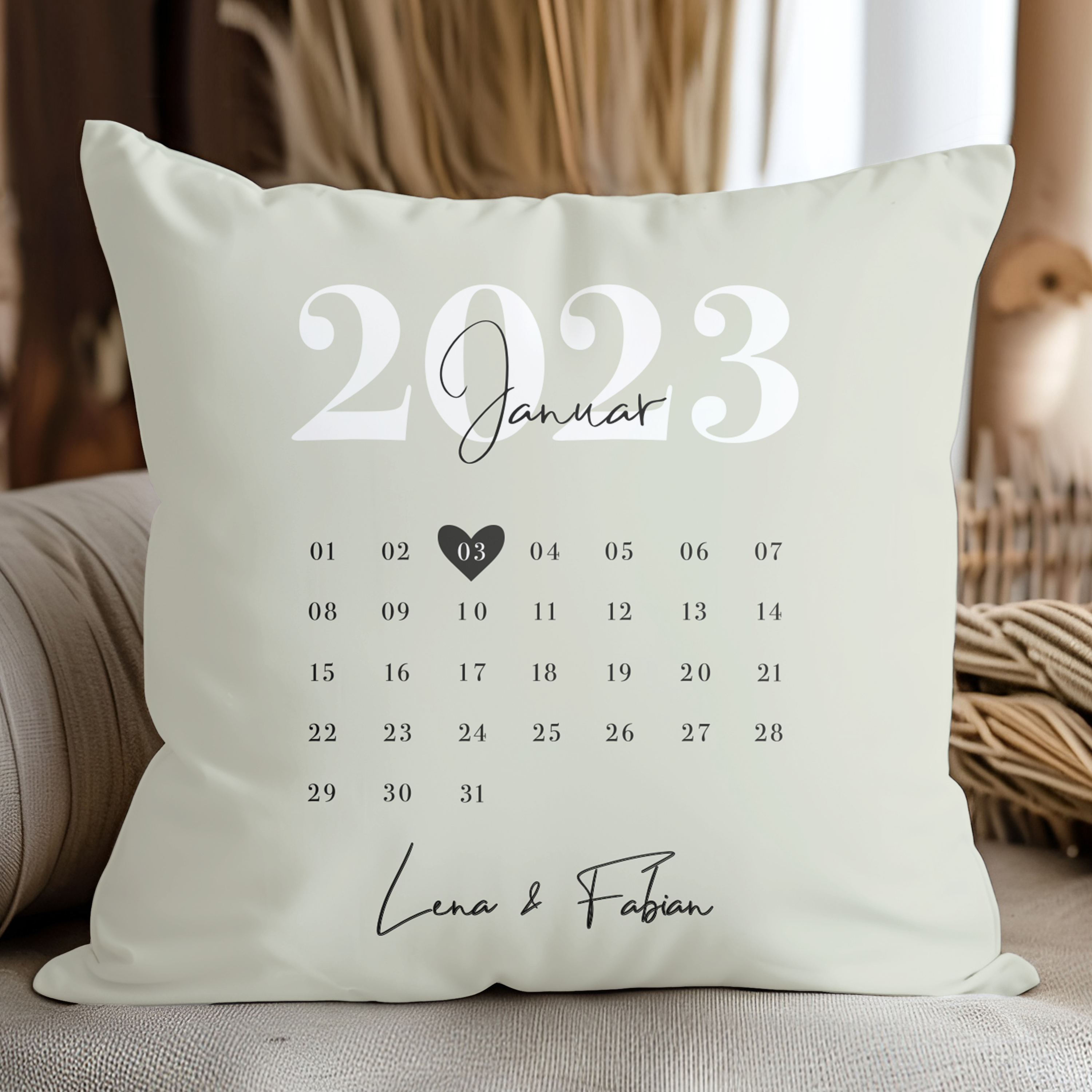 Unser Datum - Personalisiertes Kuschelkissen für Paare mit Namen