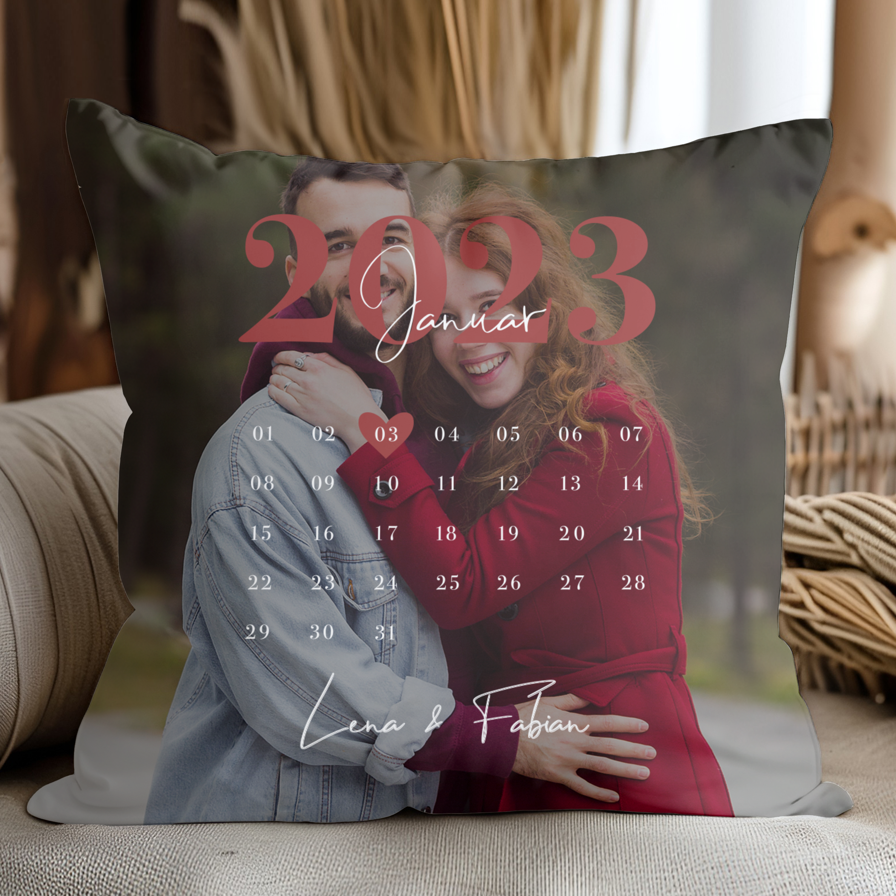 Unser Datum - Personalisiertes Kuschelkissen für Paare mit Namen