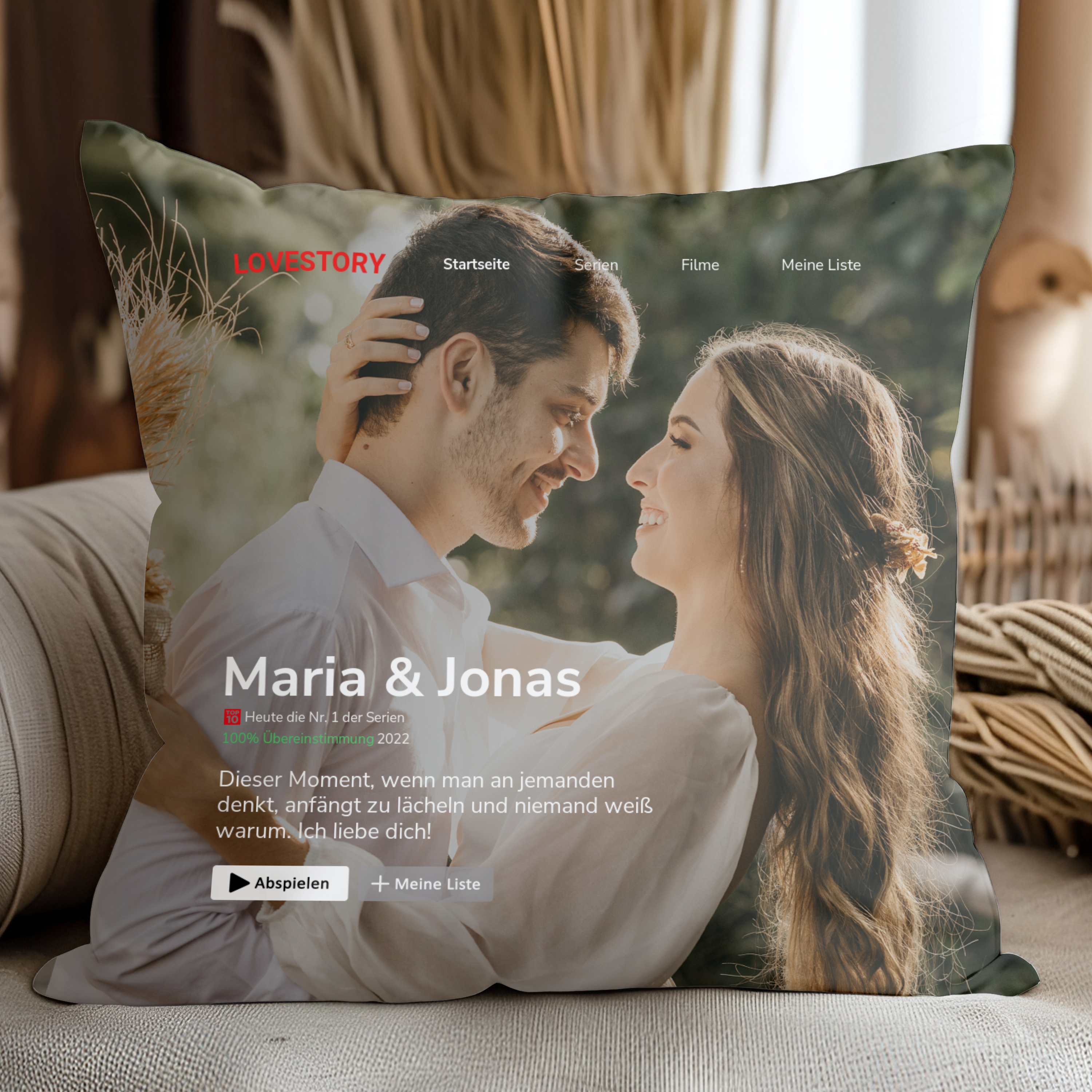 Lovestory wie bei Netflix - Personalisiertes Kuschelkissen mit Foto für Paare