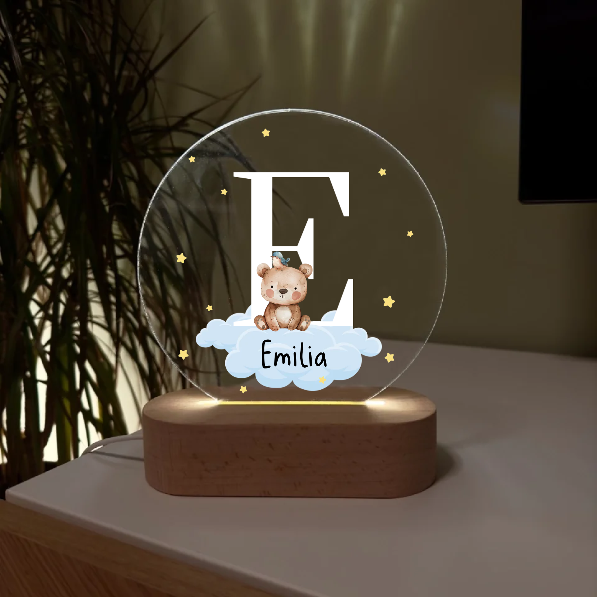 Name und Tier auf der Wolke - Personalisiertes Nachtlicht für Kinder