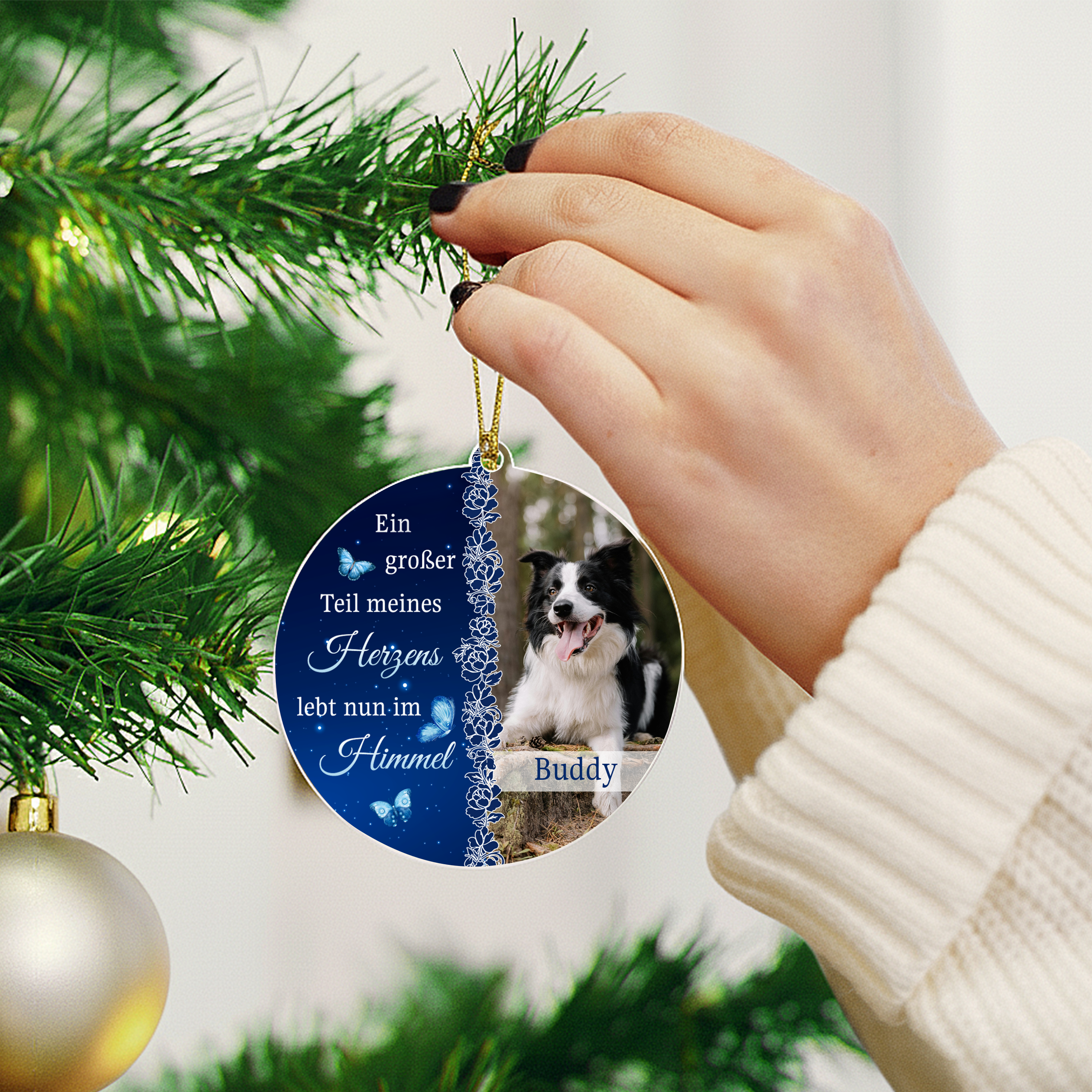 Liebevolle Haustier Erinnerung mit Foto - Personalisierter Christbaumschmuck