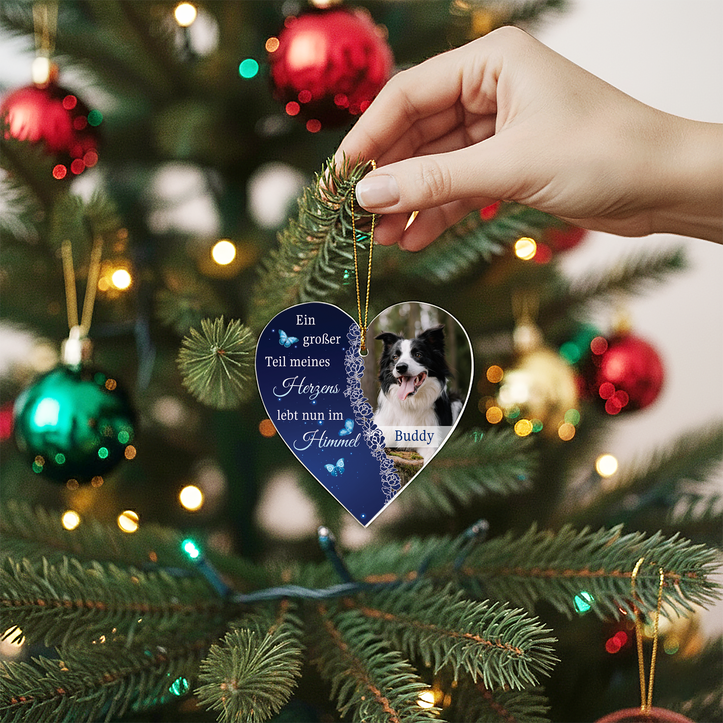 Liebevolle Haustier Erinnerung mit Foto - Personalisierter Christbaumschmuck