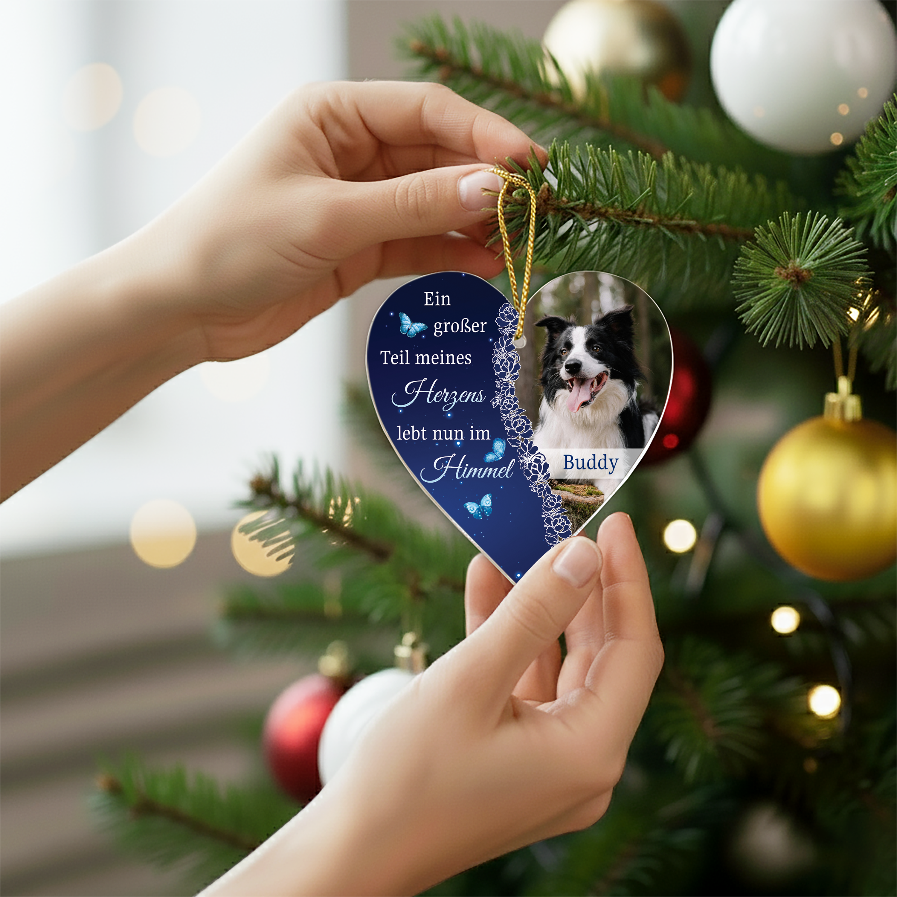 Liebevolle Haustier Erinnerung mit Foto - Personalisierter Christbaumschmuck