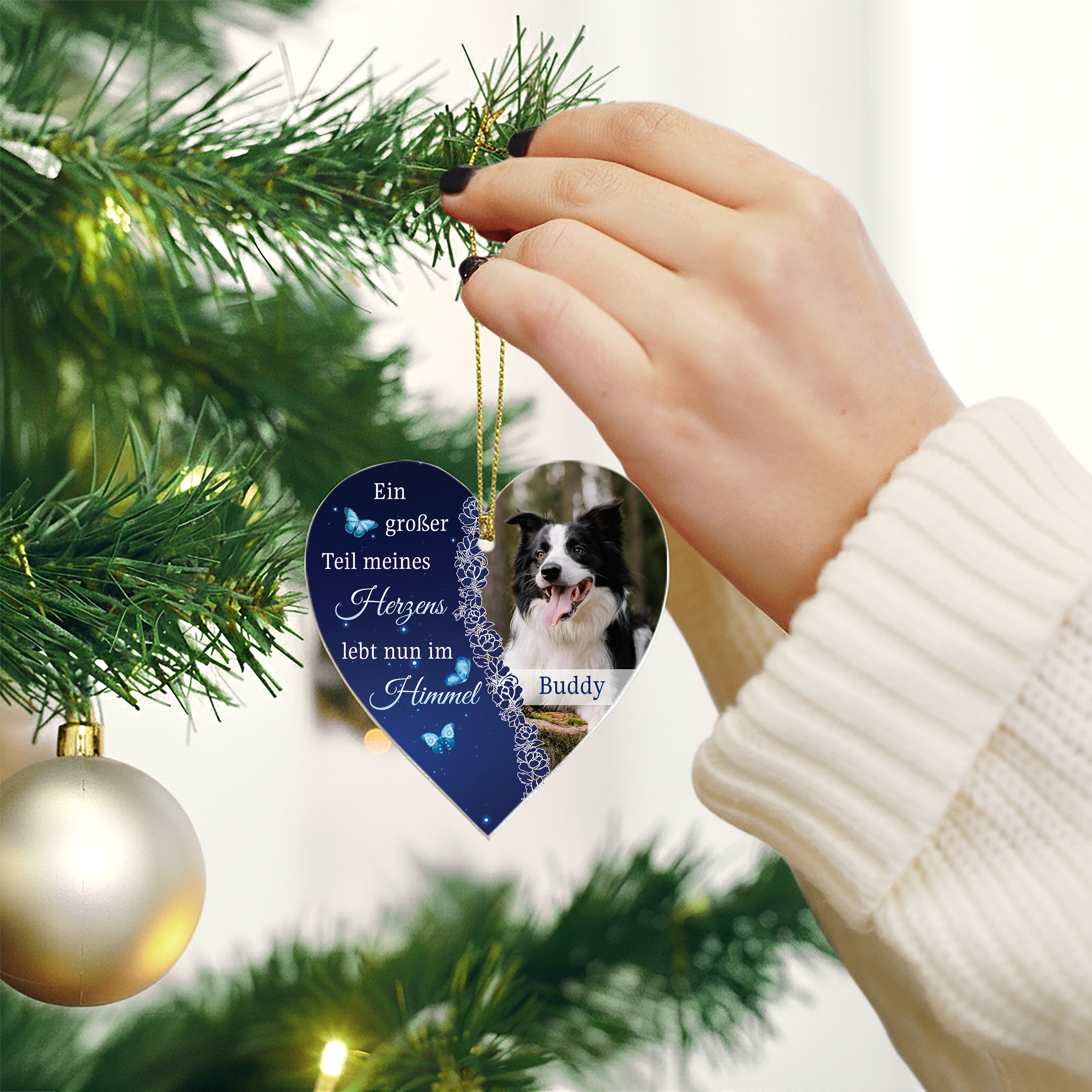 Liebevolle Haustier Erinnerung mit Foto - Personalisierter Christbaumschmuck