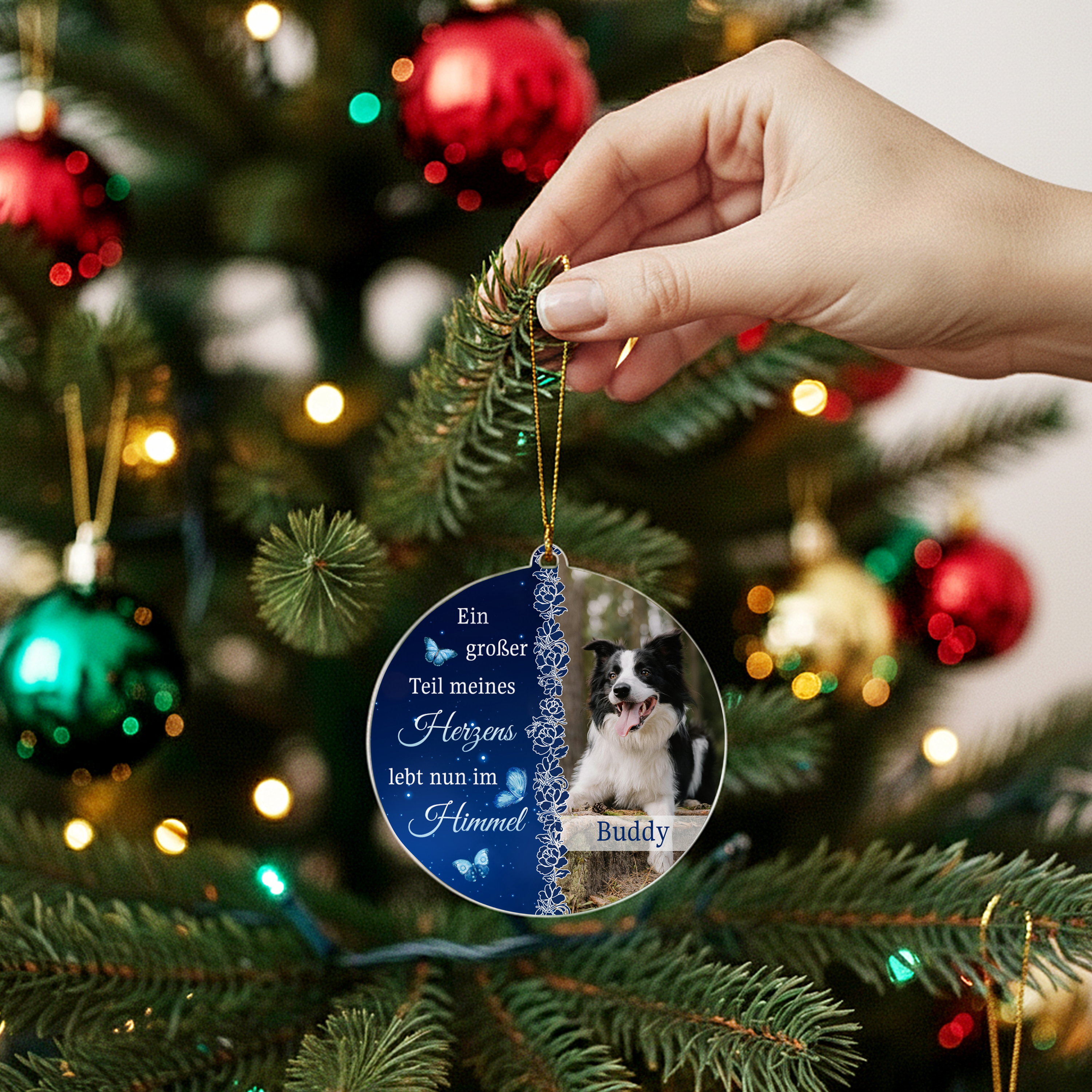Liebevolle Haustier Erinnerung mit Foto - Personalisierter Christbaumschmuck