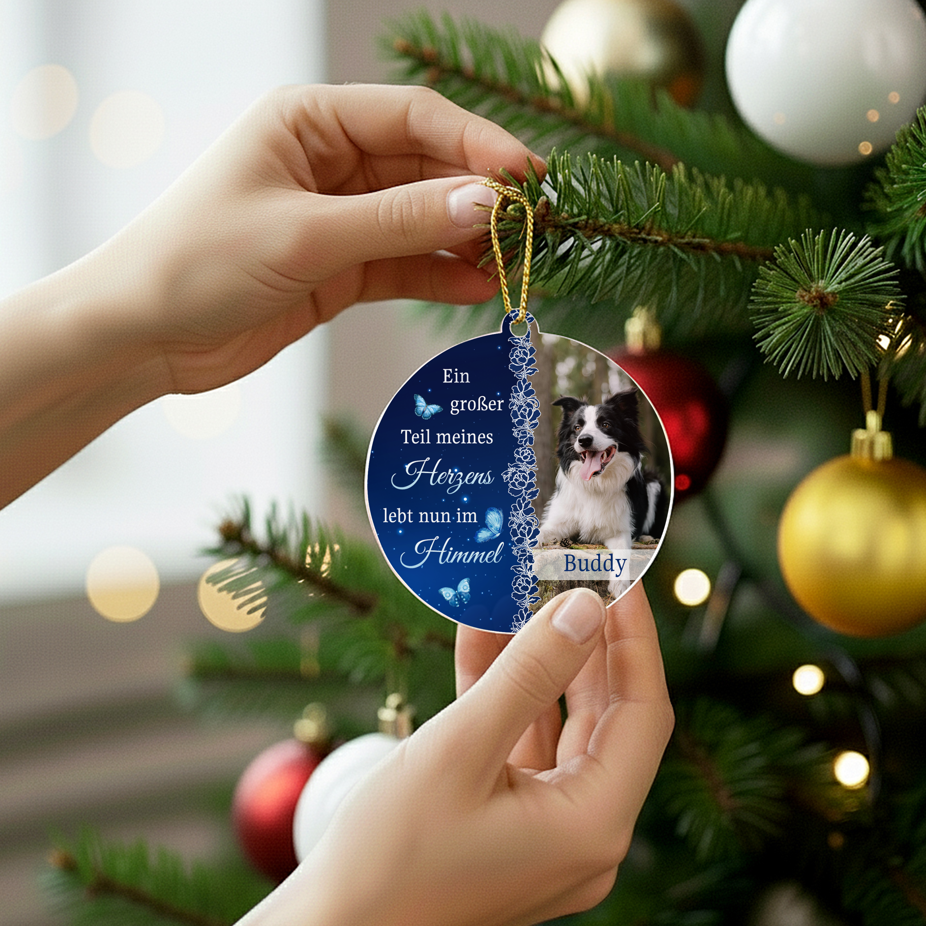 Liebevolle Haustier Erinnerung mit Foto - Personalisierter Christbaumschmuck