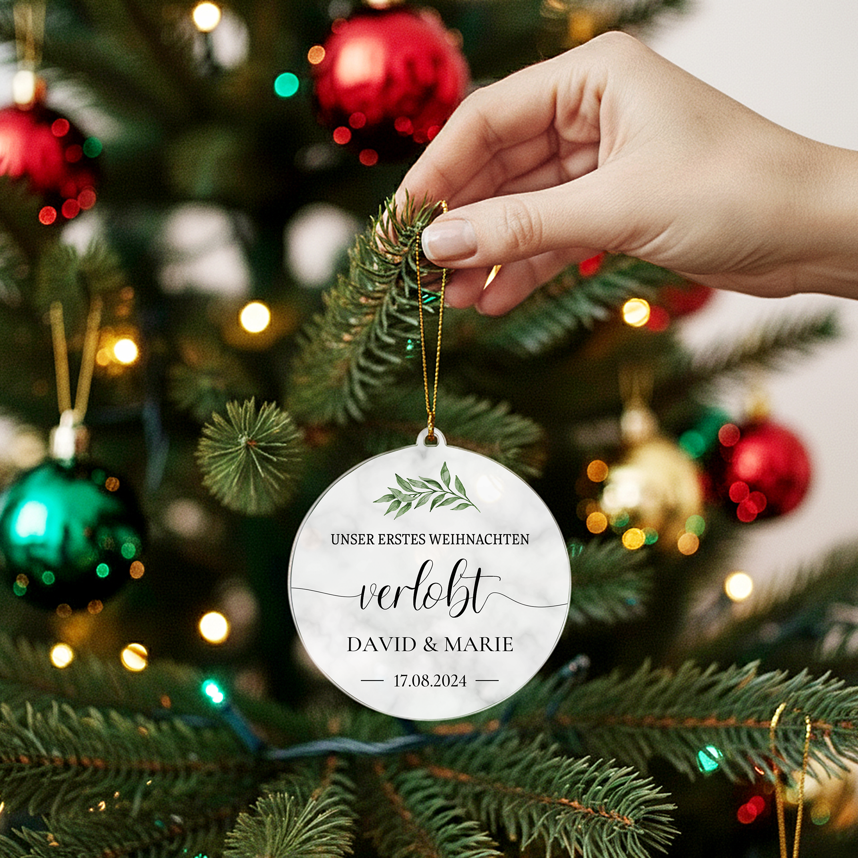 Erstes Weihnachten verlobt - Personalisierter Christbaumschmuck