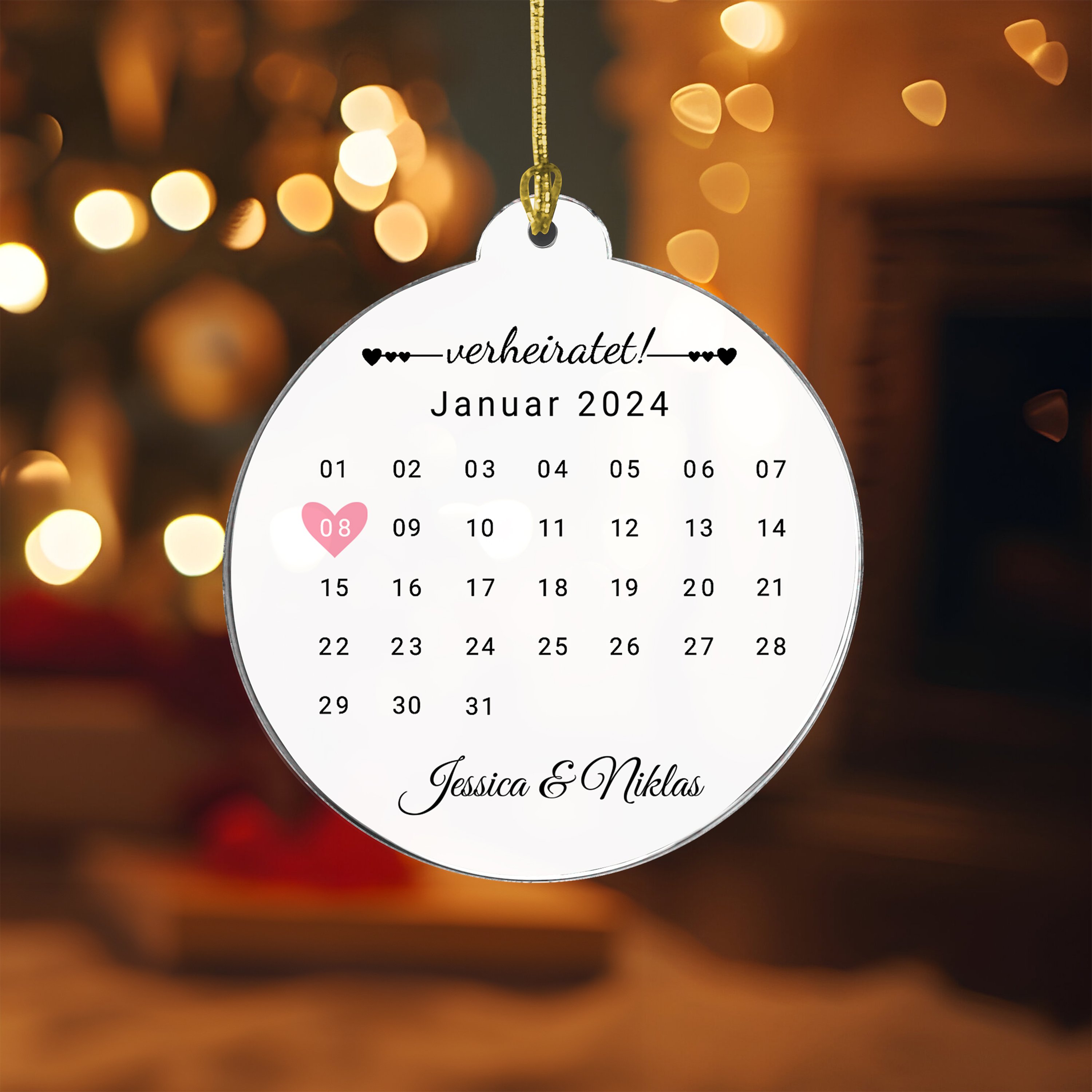 Hochzeitsdatum mit Kalenderblatt - Personalisierter Christbaumschmuck