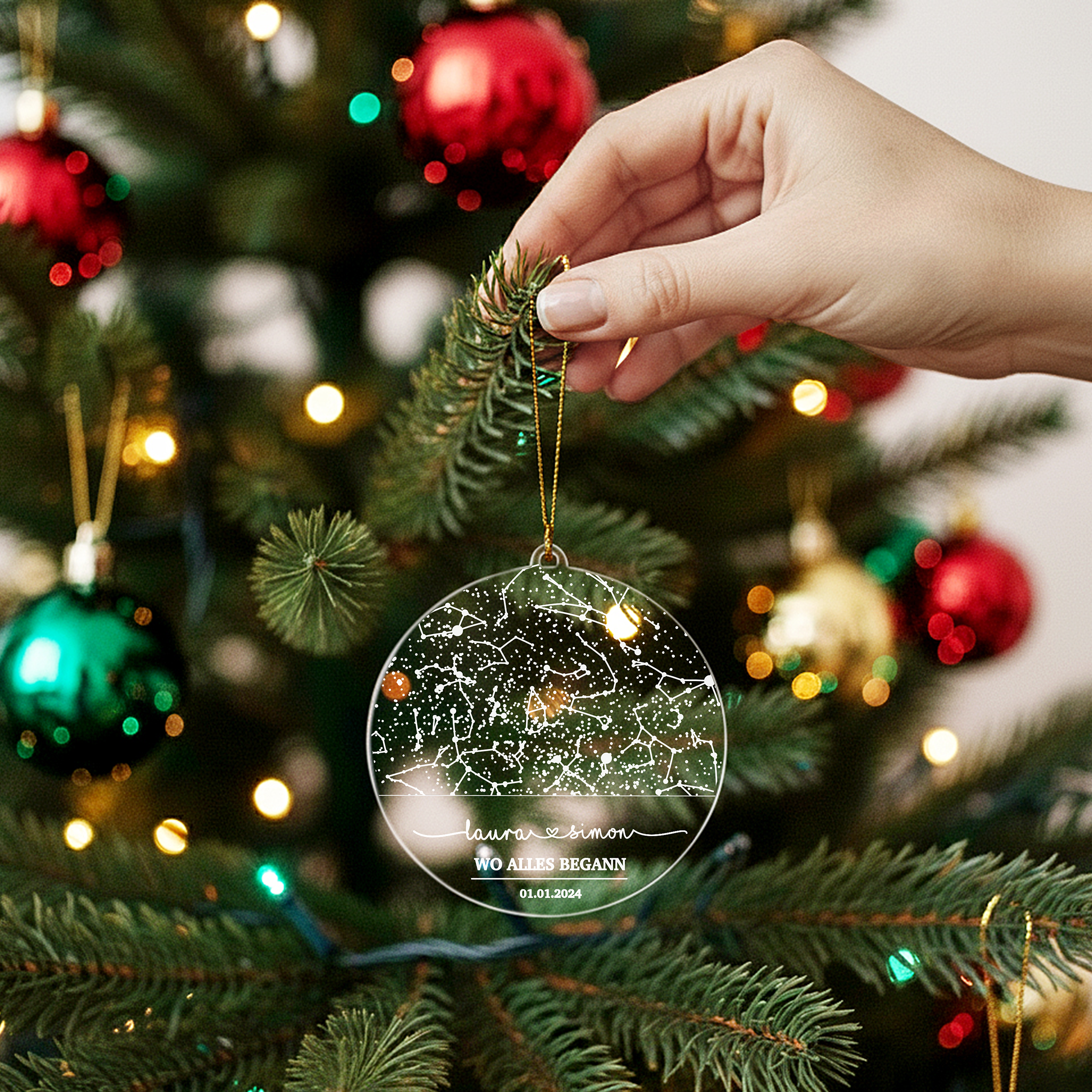 Nachthimmel bei eurem Kennenlernen - Personalisierter Christbaumschmuck