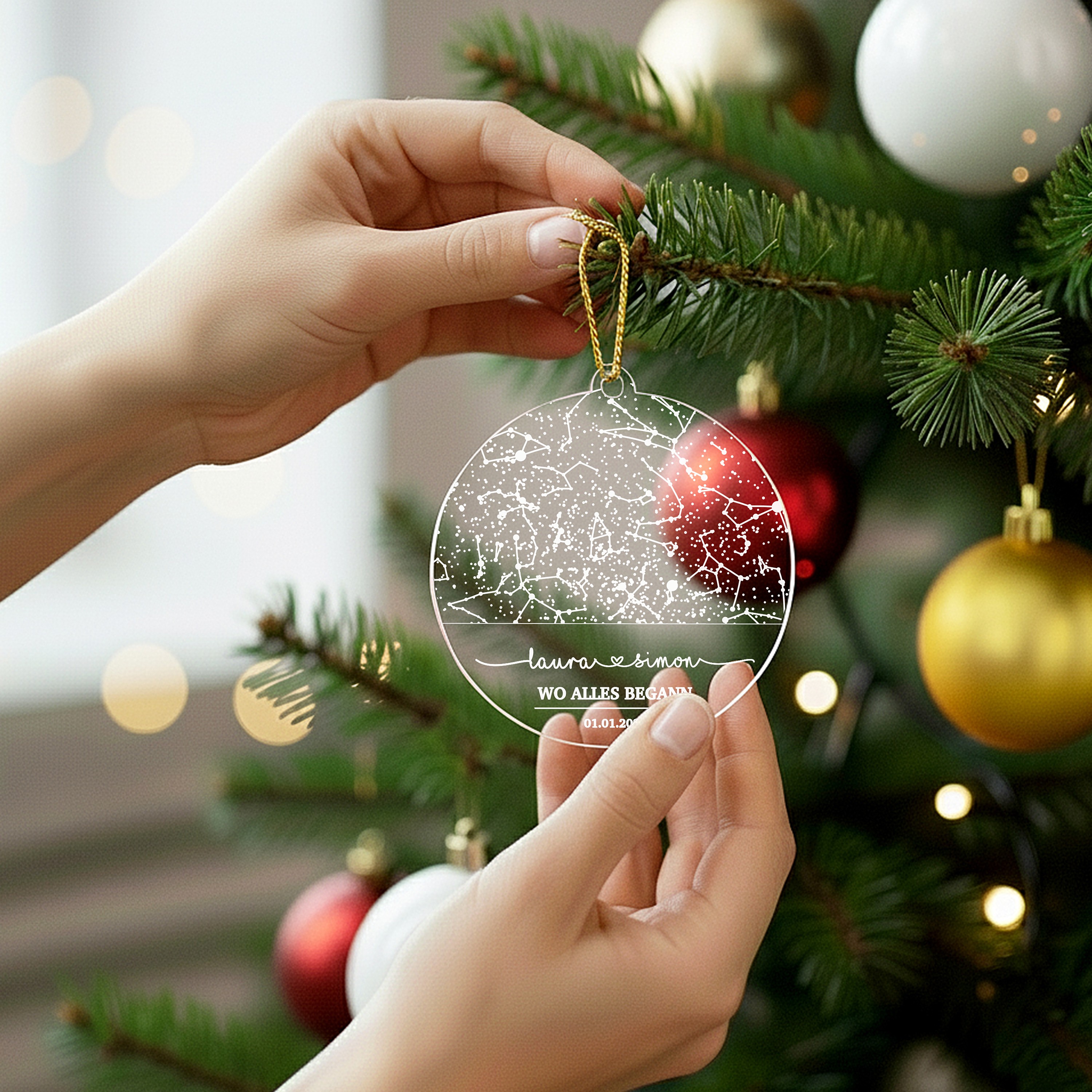 Nachthimmel bei eurem Kennenlernen - Personalisierter Christbaumschmuck