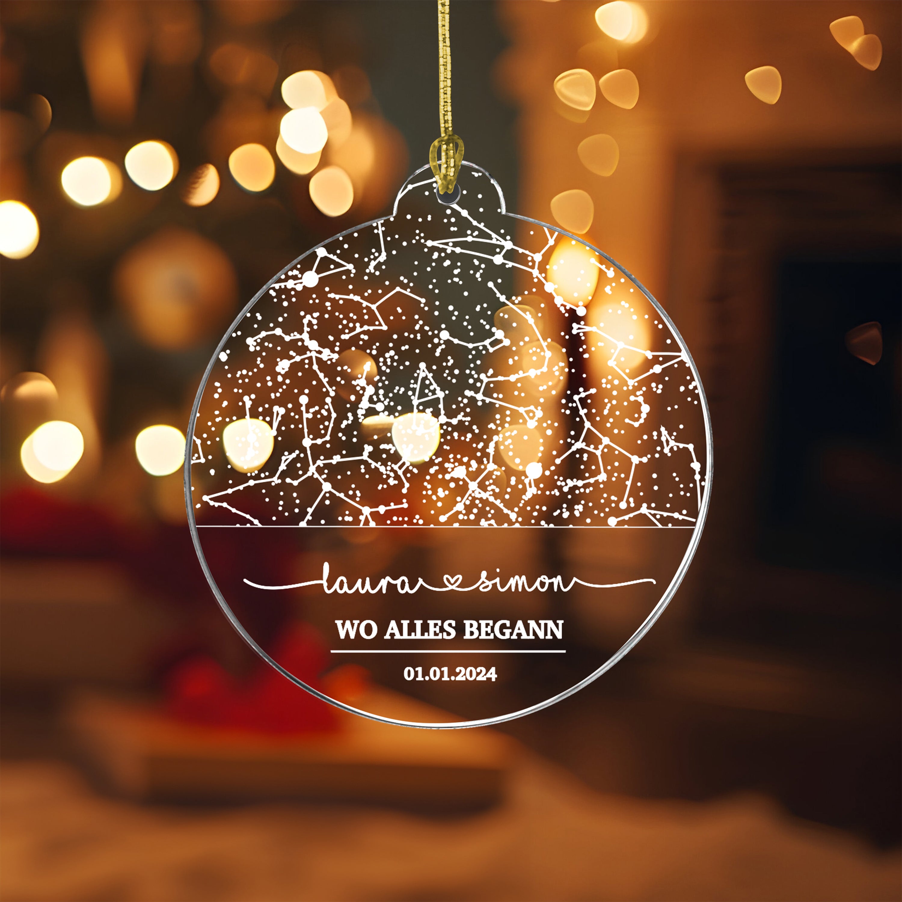 Nachthimmel bei eurem Kennenlernen - Personalisierter Christbaumschmuck