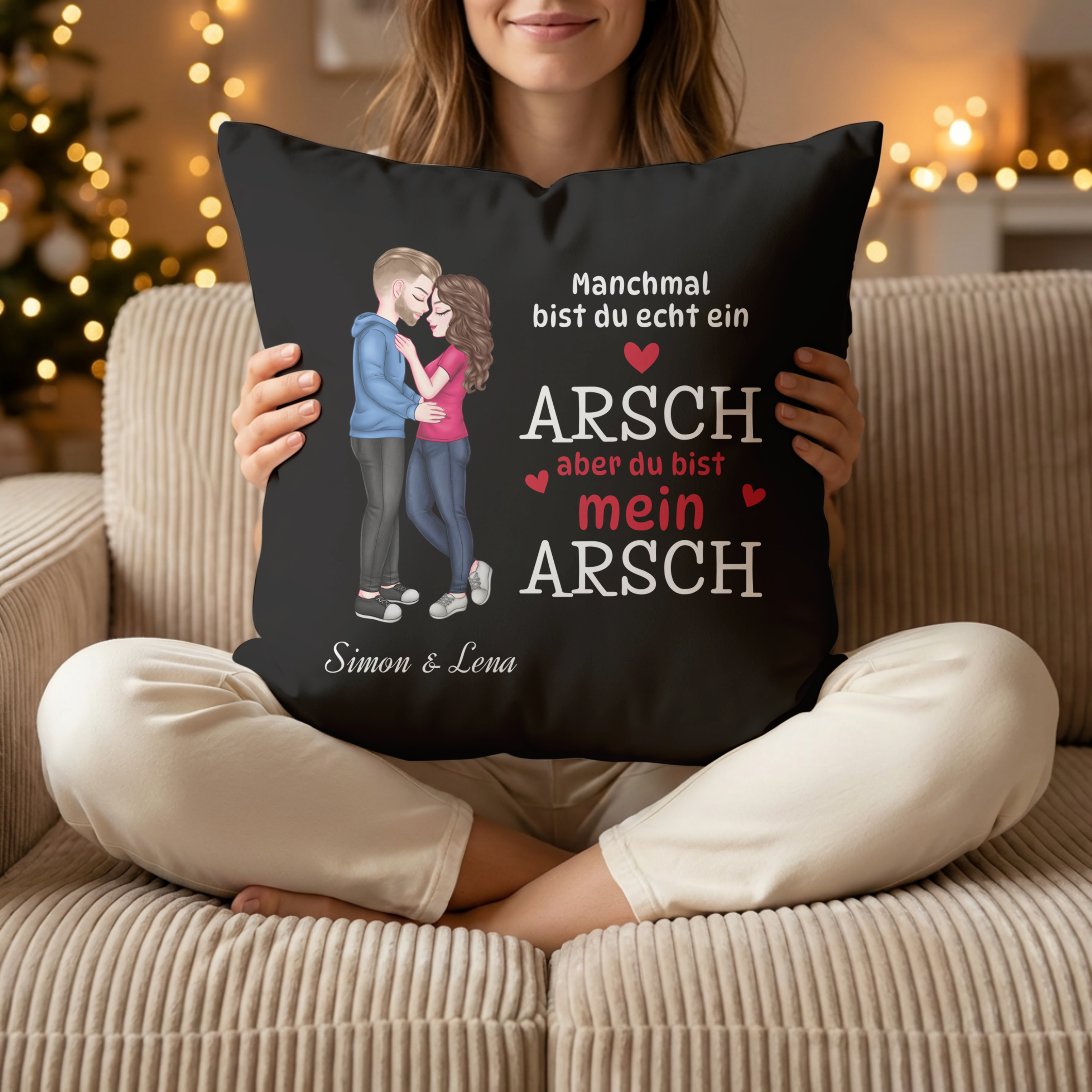 Du bist mein Arsch - Personalisiertes Kissen für Paare in Schwarz