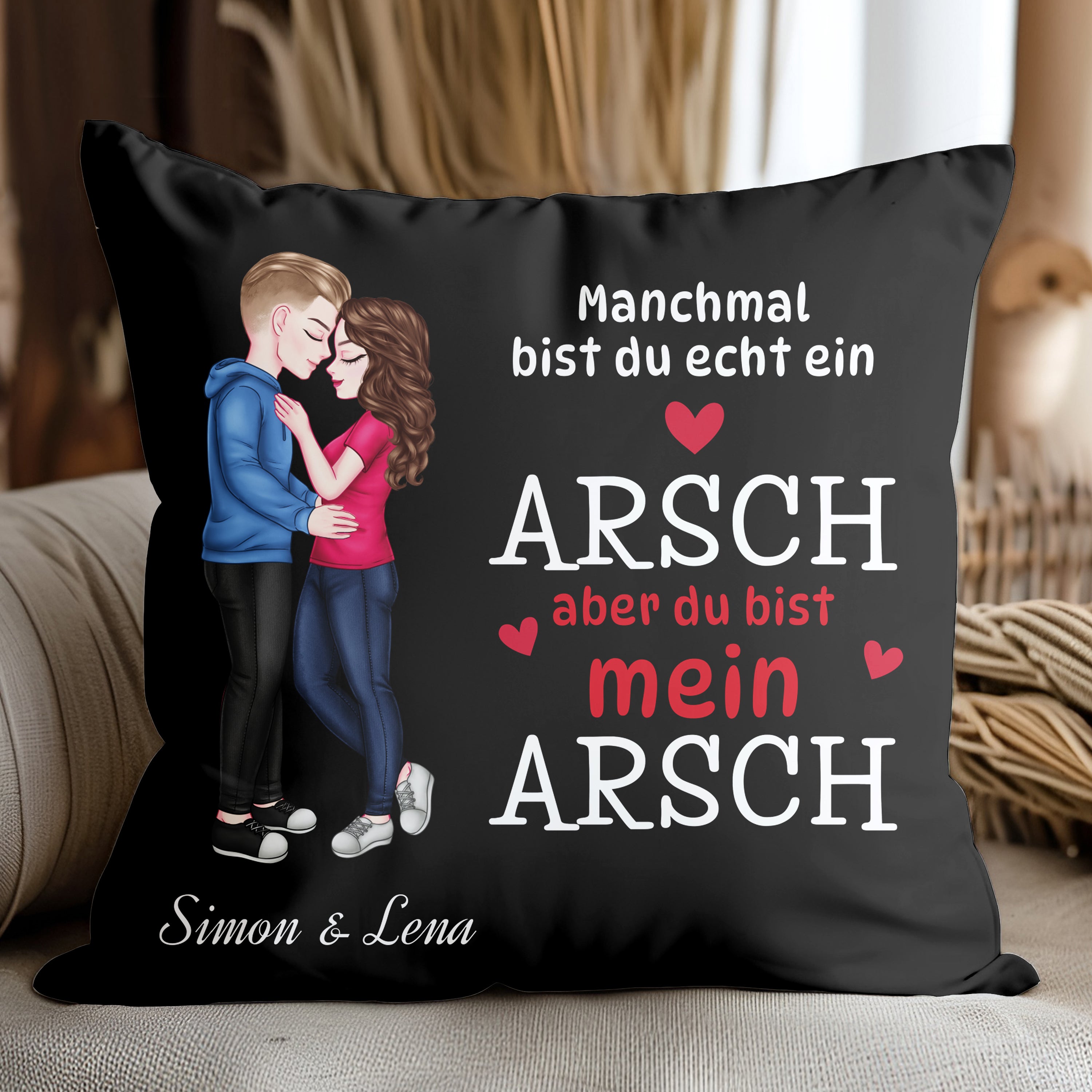 Du bist mein Arsch - Personalisiertes Kissen für Paare in Schwarz