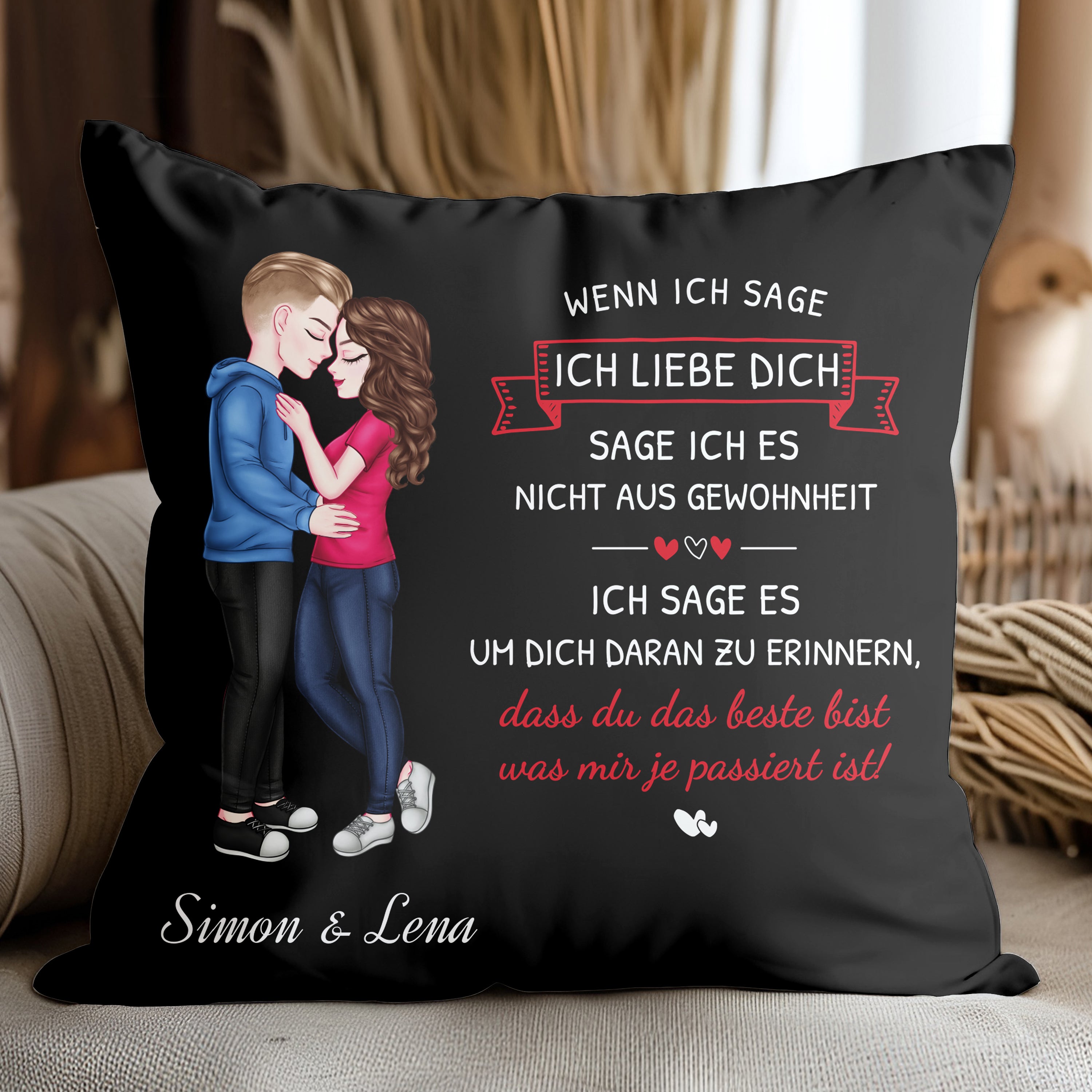 Das Beste - Personalisiertes Kissen für Paare in Schwarz