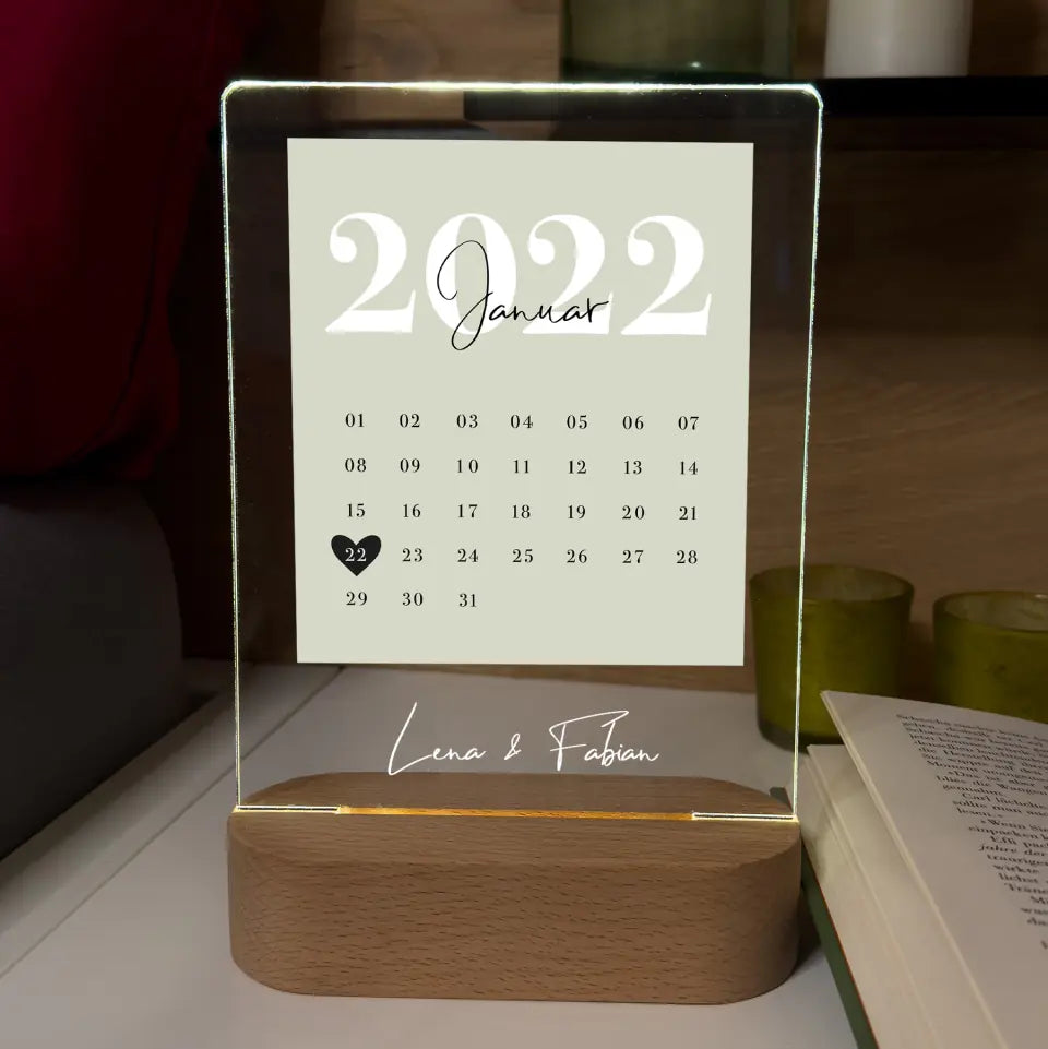 Euer Datum – Liebeslicht mit Kalenderblatt