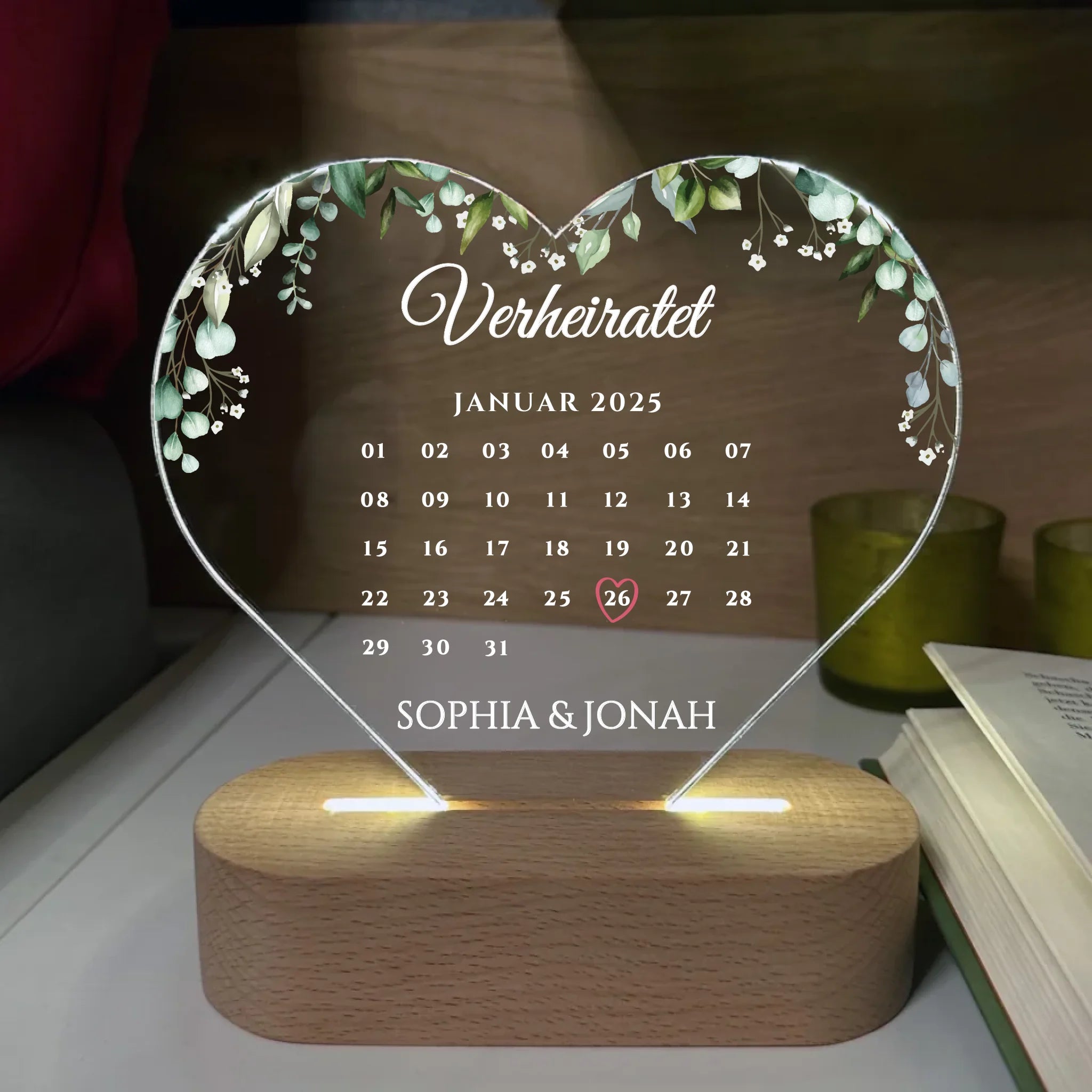 Euer Hochzeitstag - Personalisiertes Liebeslicht für Paare mit Kalenderblatt