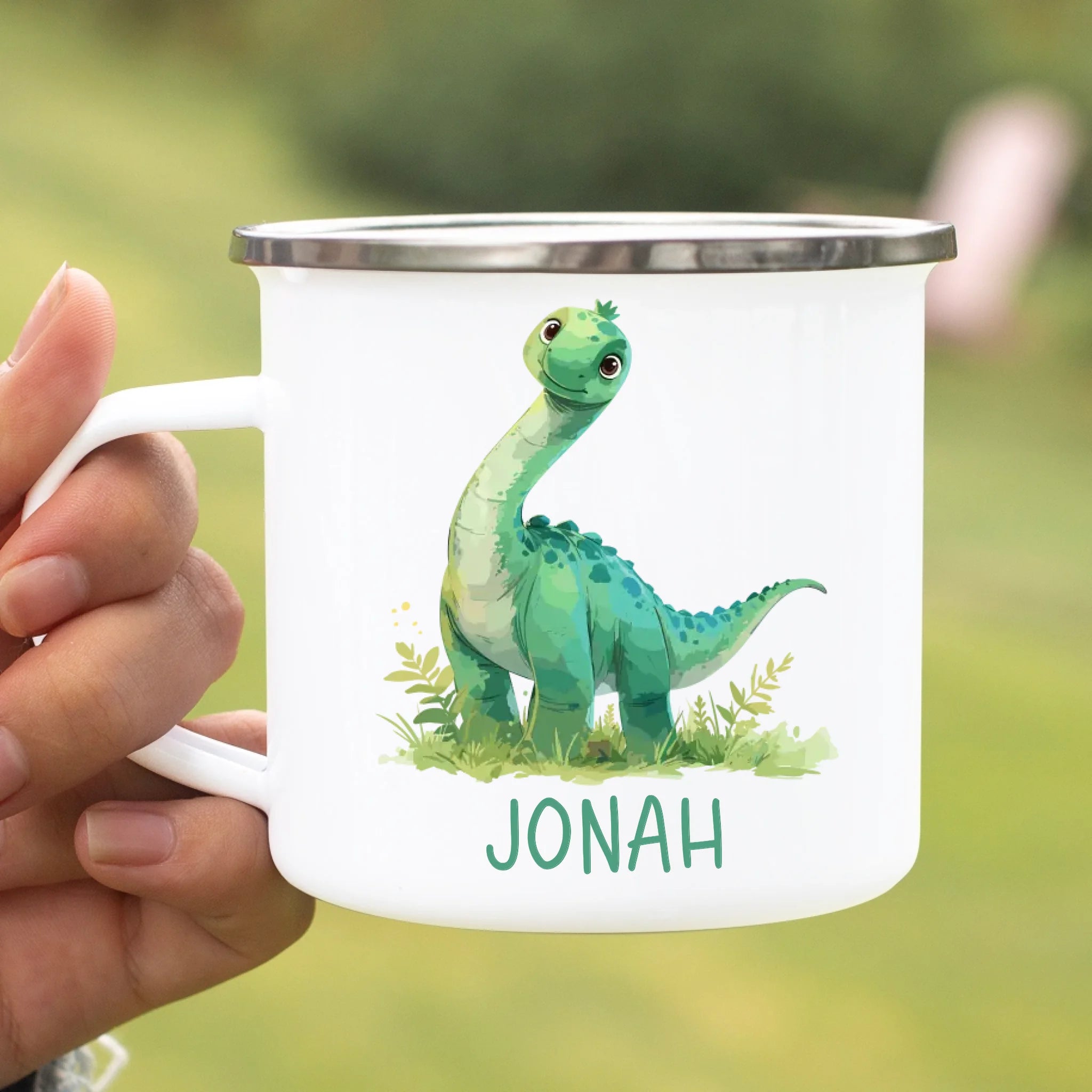 Mein Dinosaurier - Personalisierte Emailletasse für Kinder