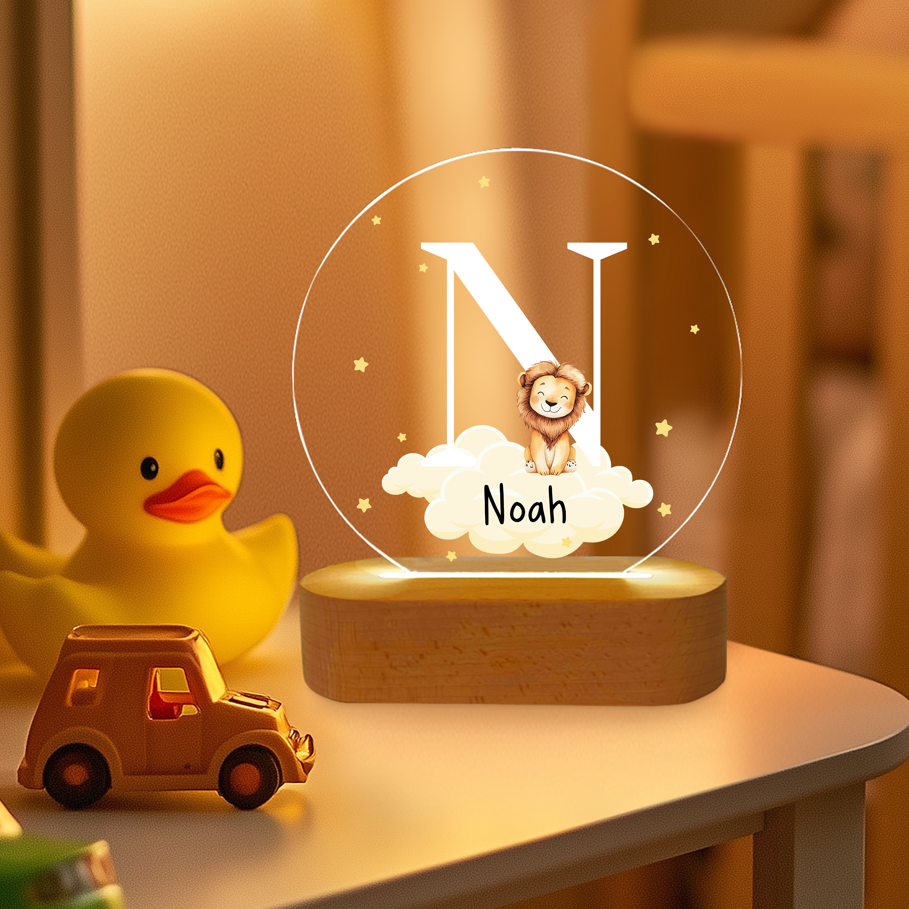 Name und Tier auf der Wolke - Personalisiertes Nachtlicht für Kinder