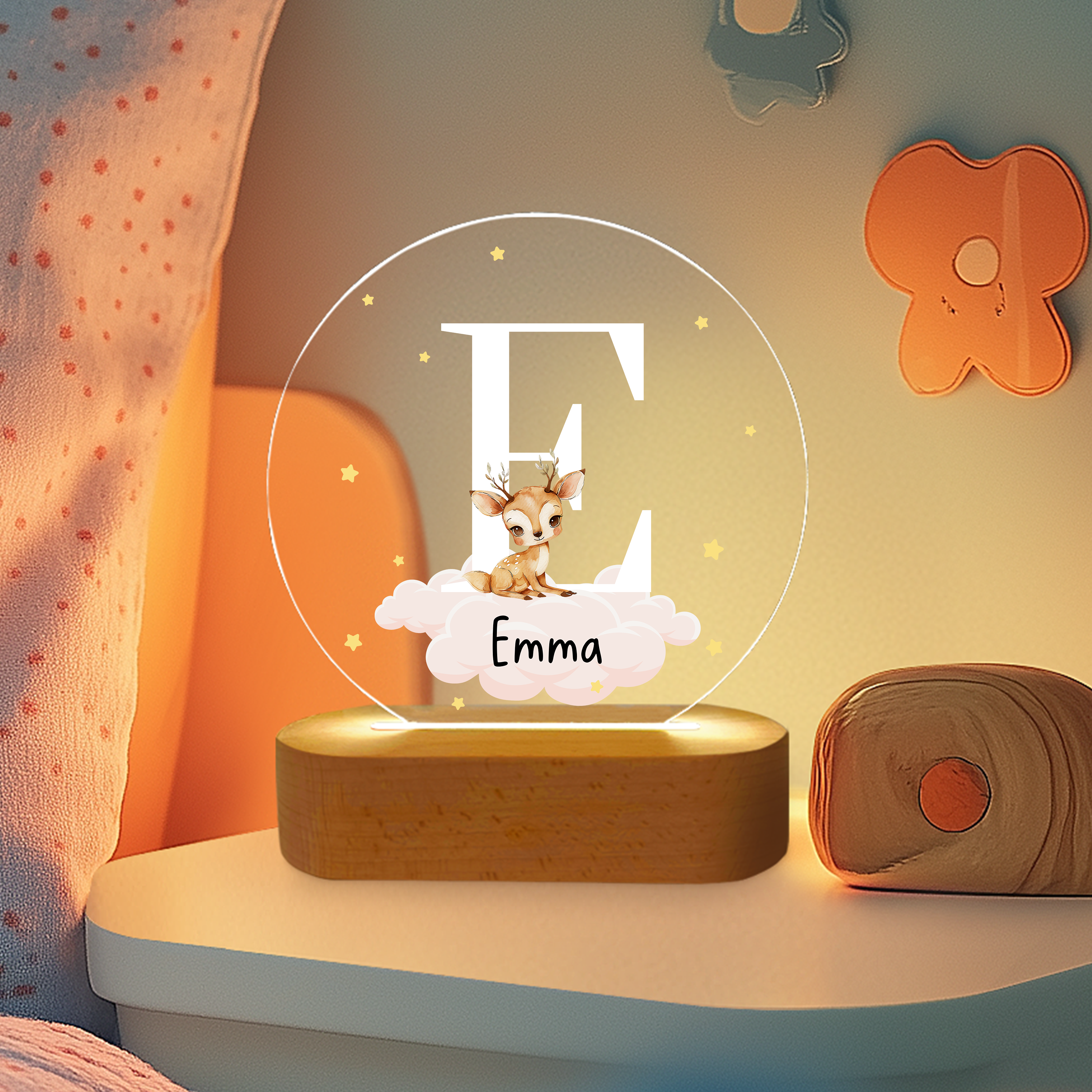 Name und Tier auf der Wolke - Personalisiertes Nachtlicht für Kinder