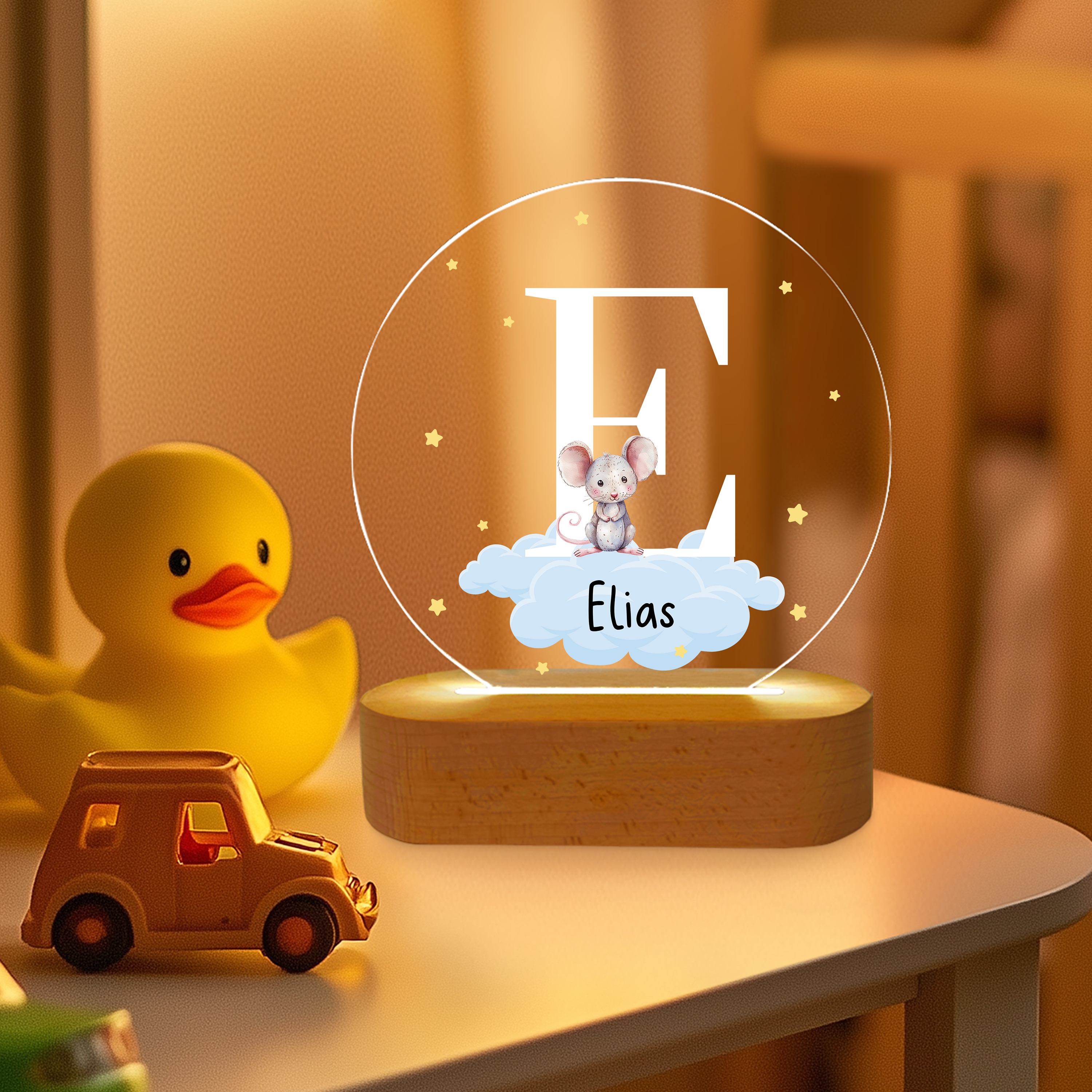 Name und Tier auf der Wolke - Personalisiertes Nachtlicht für Kinder