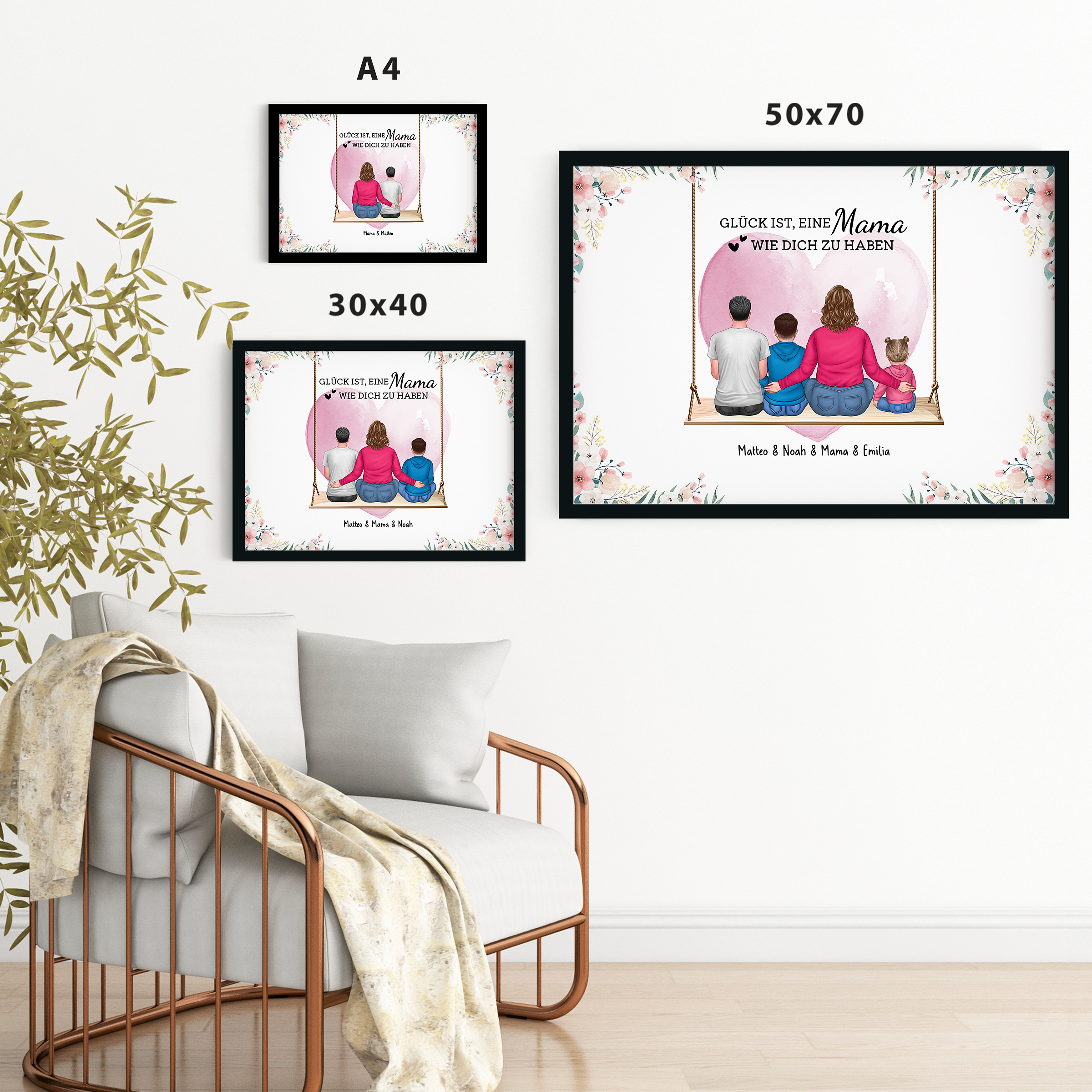 Mama & Kinder mit Herz - Personalisiertes Poster für Muttertag