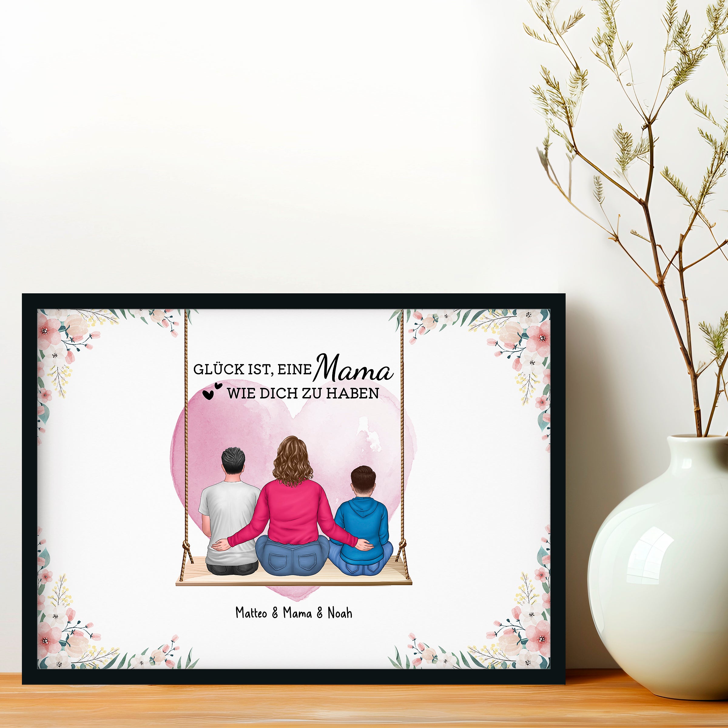 Mama & Kinder mit Herz - Personalisiertes Poster für Muttertag