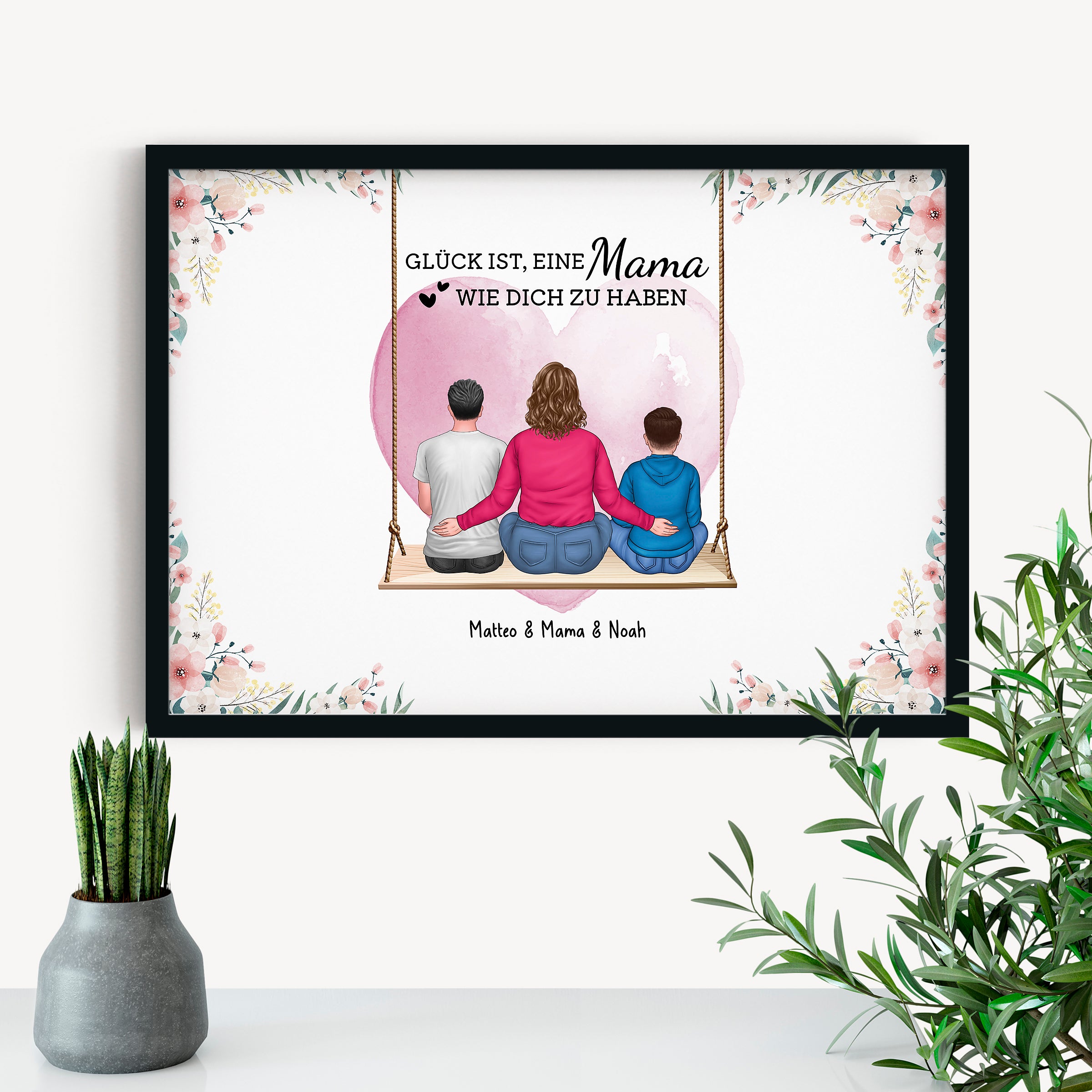 Mama & Kinder mit Herz - Personalisiertes Poster für Muttertag