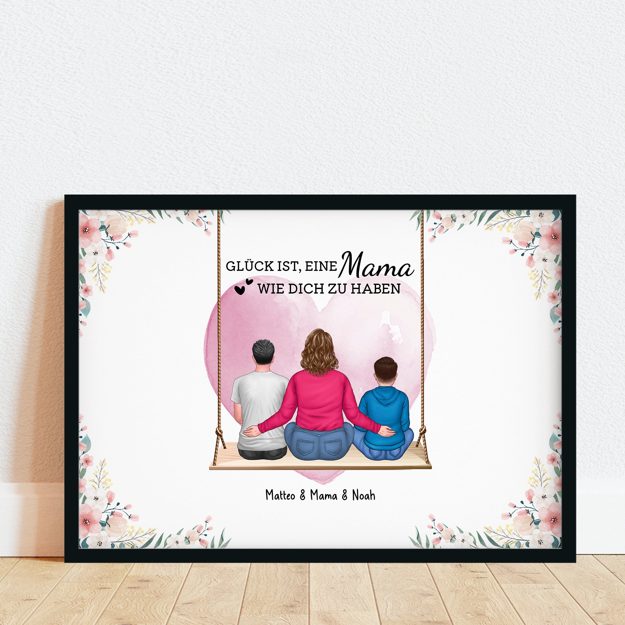 Mama & Kinder mit Herz - Personalisiertes Poster für Muttertag