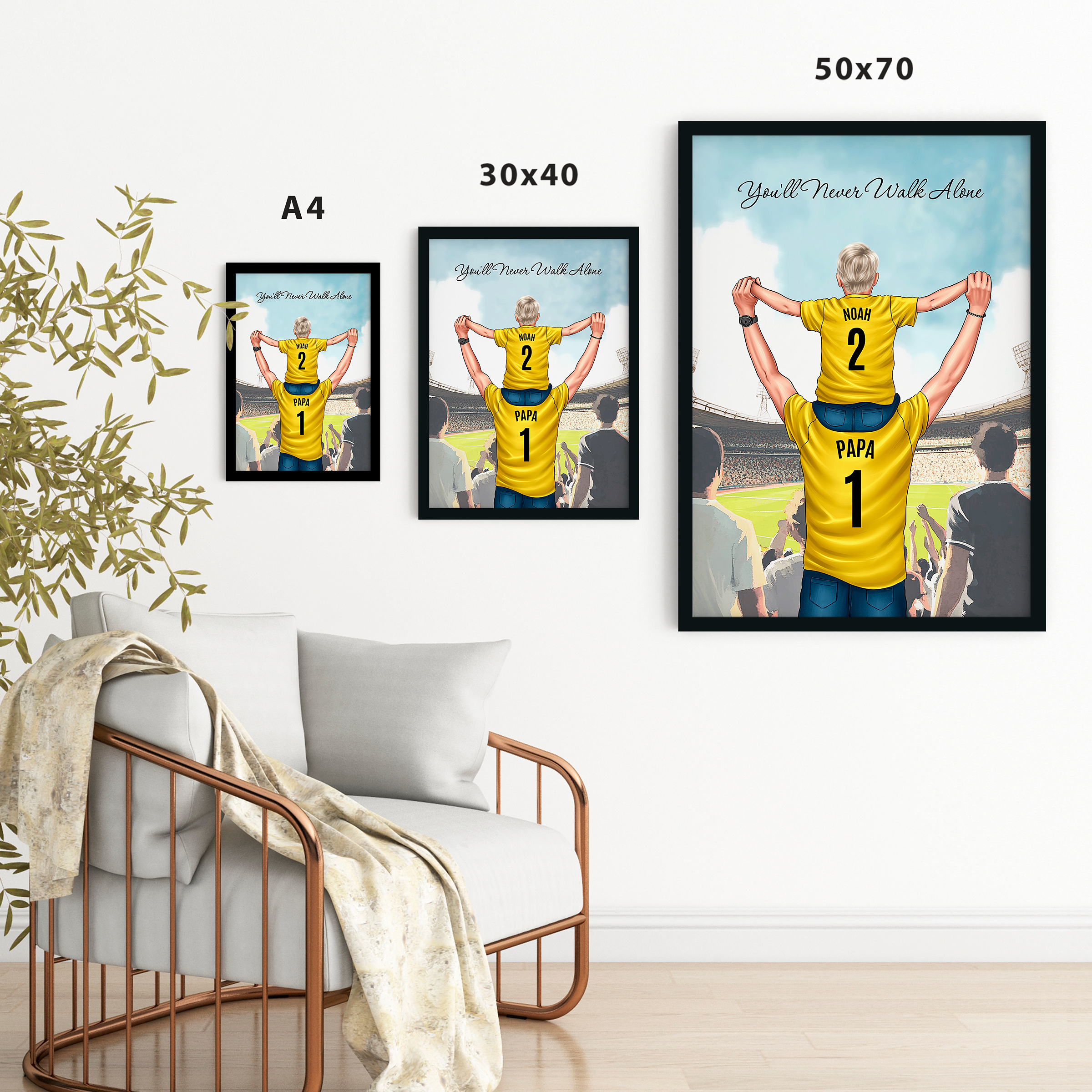 Papa und Kind beim Fußball - Personalisiertes Poster