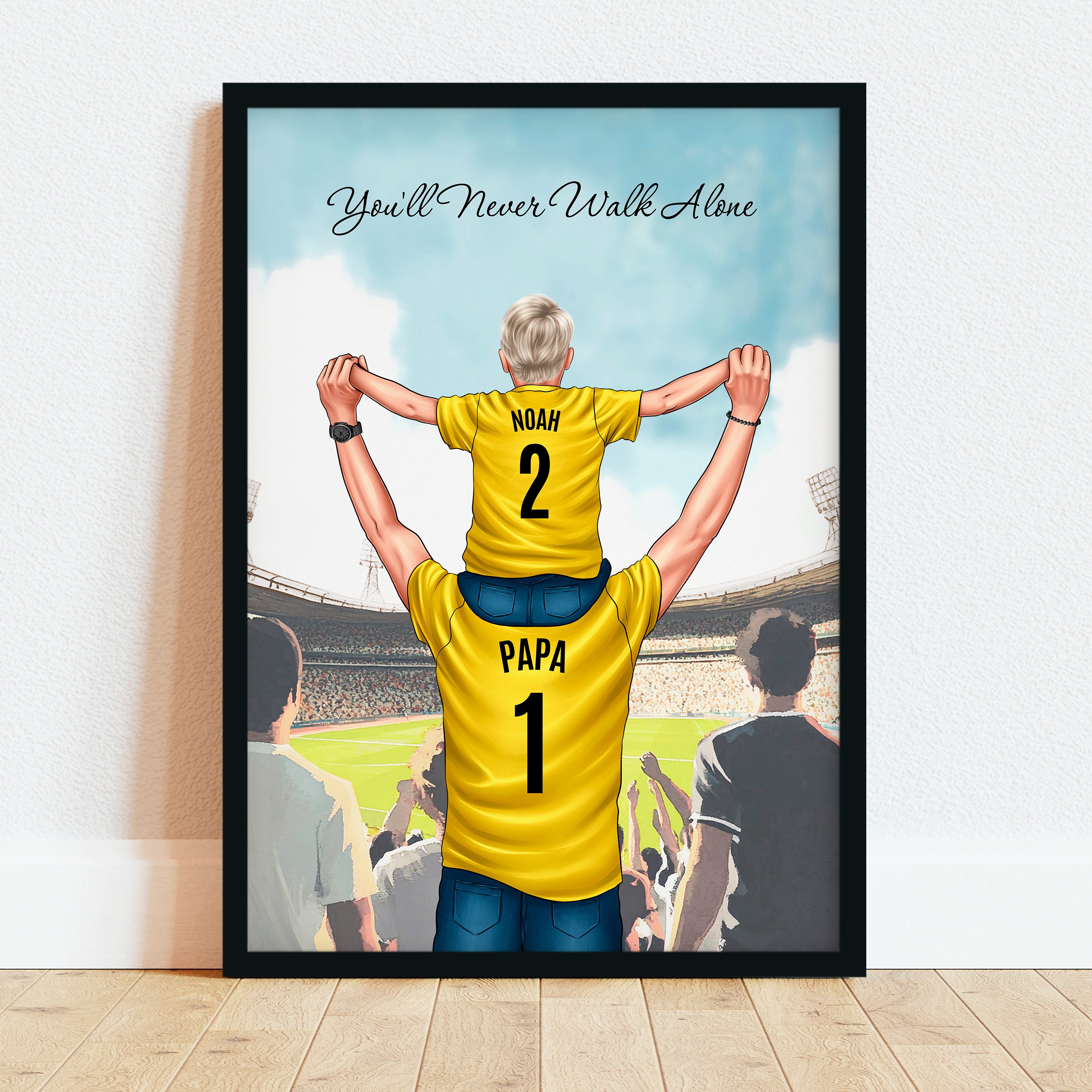 Papa und Kind beim Fußball - Personalisiertes Poster