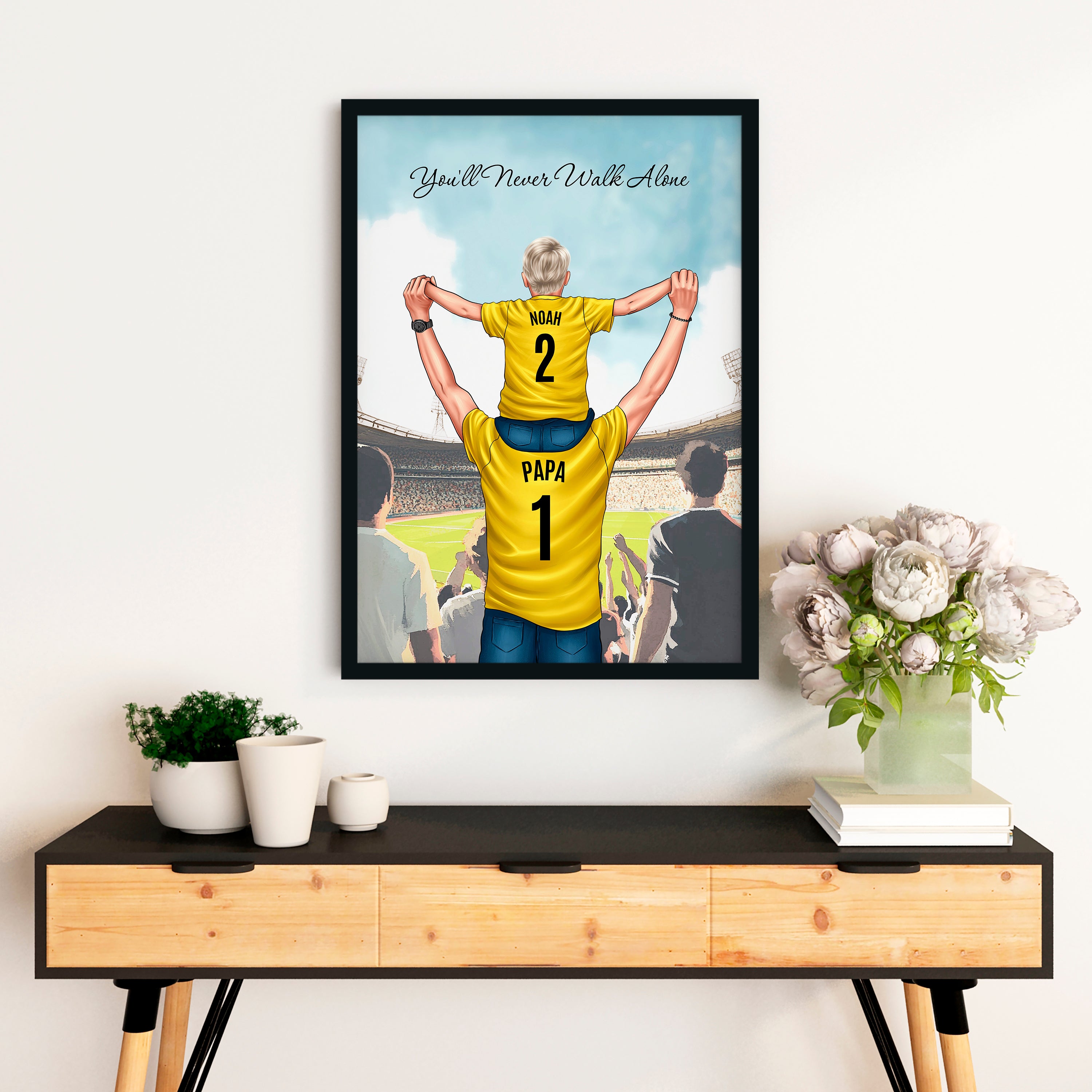 Papa und Kind beim Fußball - Personalisiertes Poster
