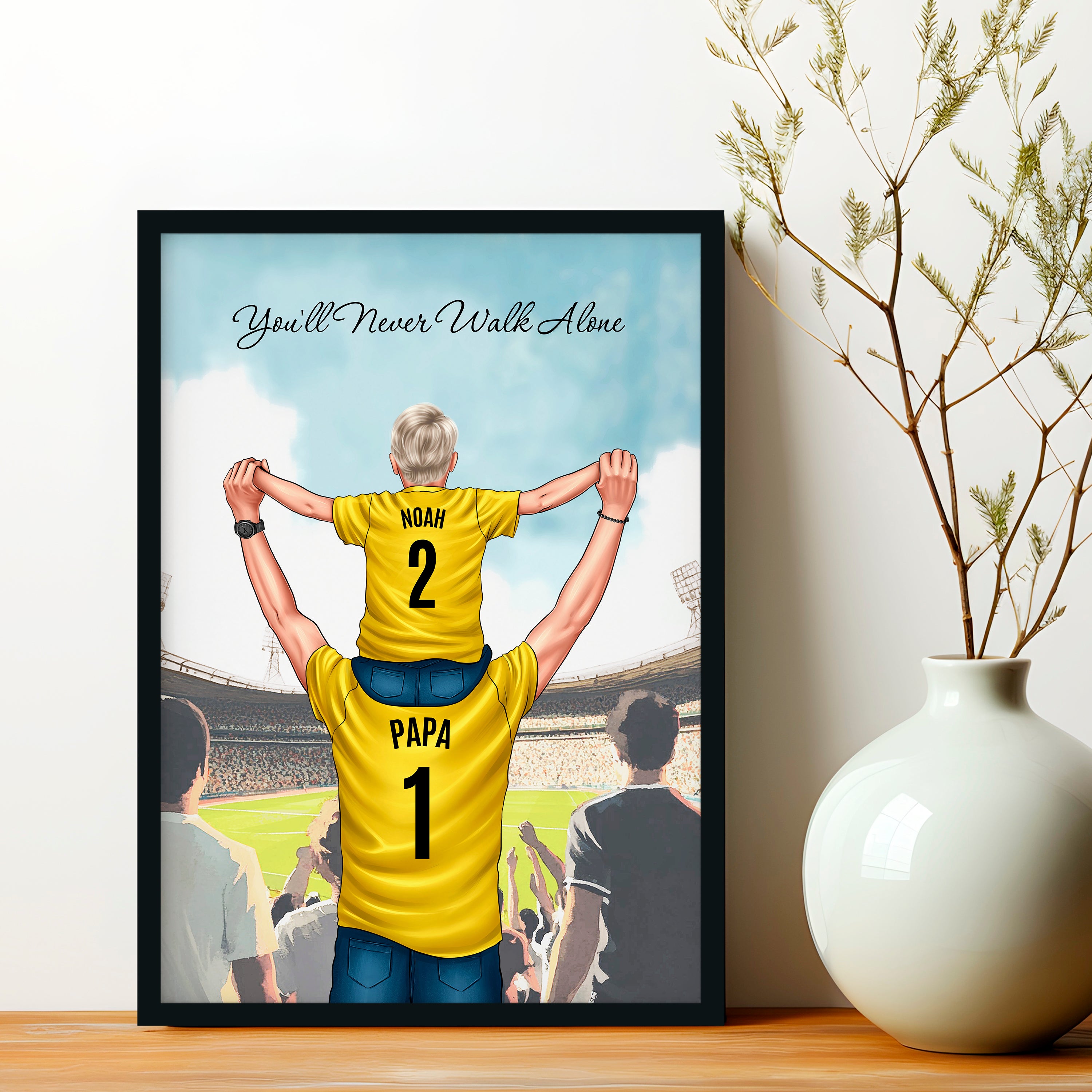 Papa und Kind beim Fußball - Personalisiertes Poster