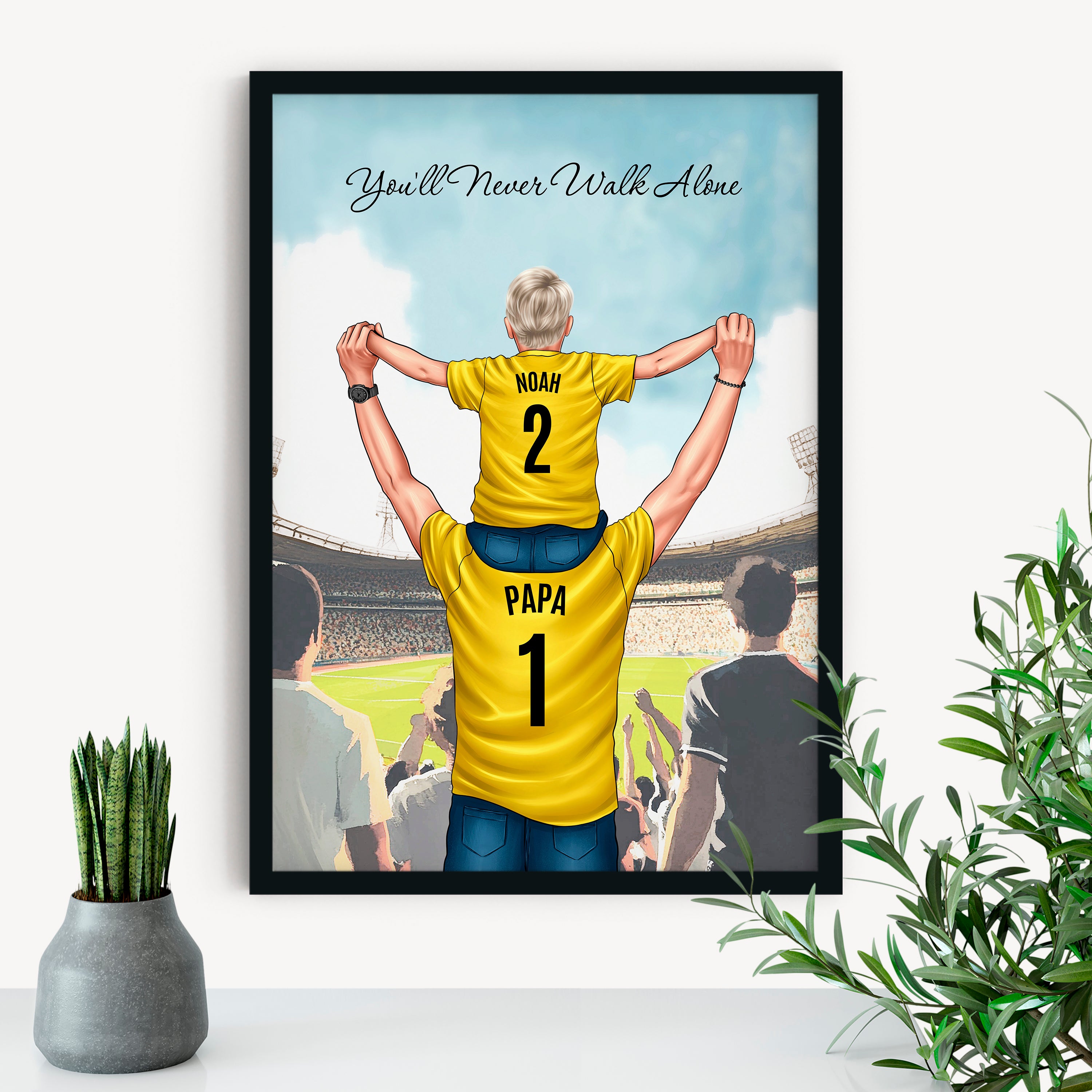 Papa und Kind beim Fußball - Personalisiertes Poster