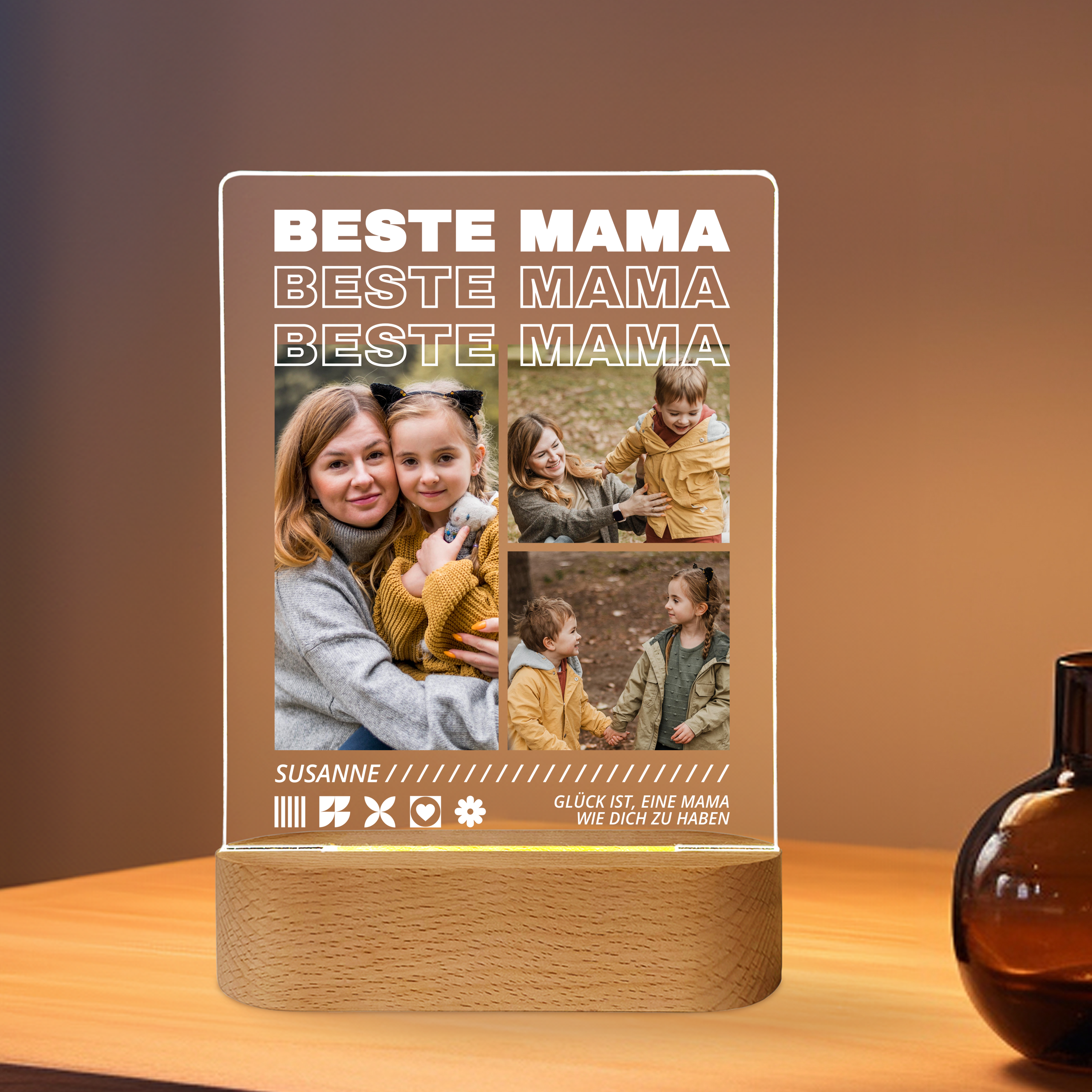 Beste Mama - Personalisiertes Acrylglas mit Licht für Mama